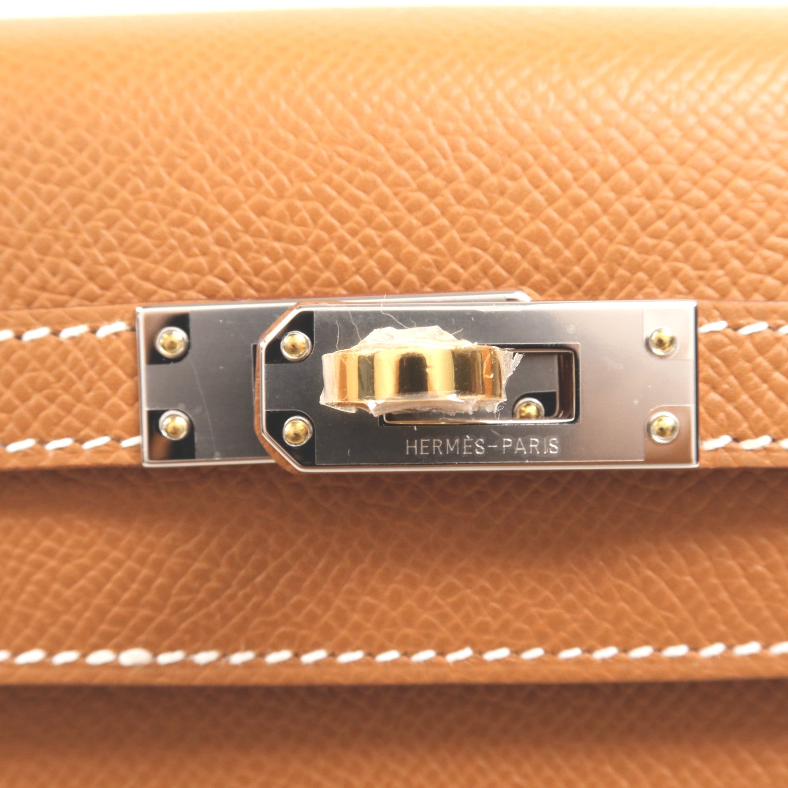 HERMES Epsom皮革Kelly 25銀扣手挽肩背兩用袋Gold