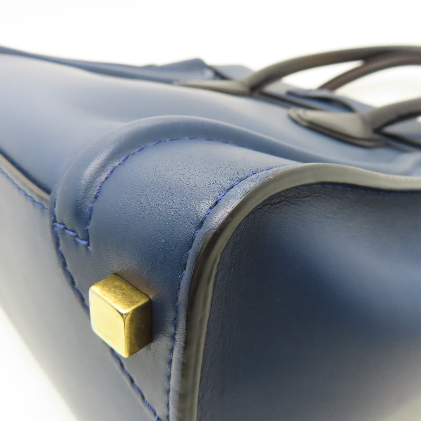 CELINE 【清倉大減價】牛皮皮革Micro Luggage金扣手挽袋藍色/黑色