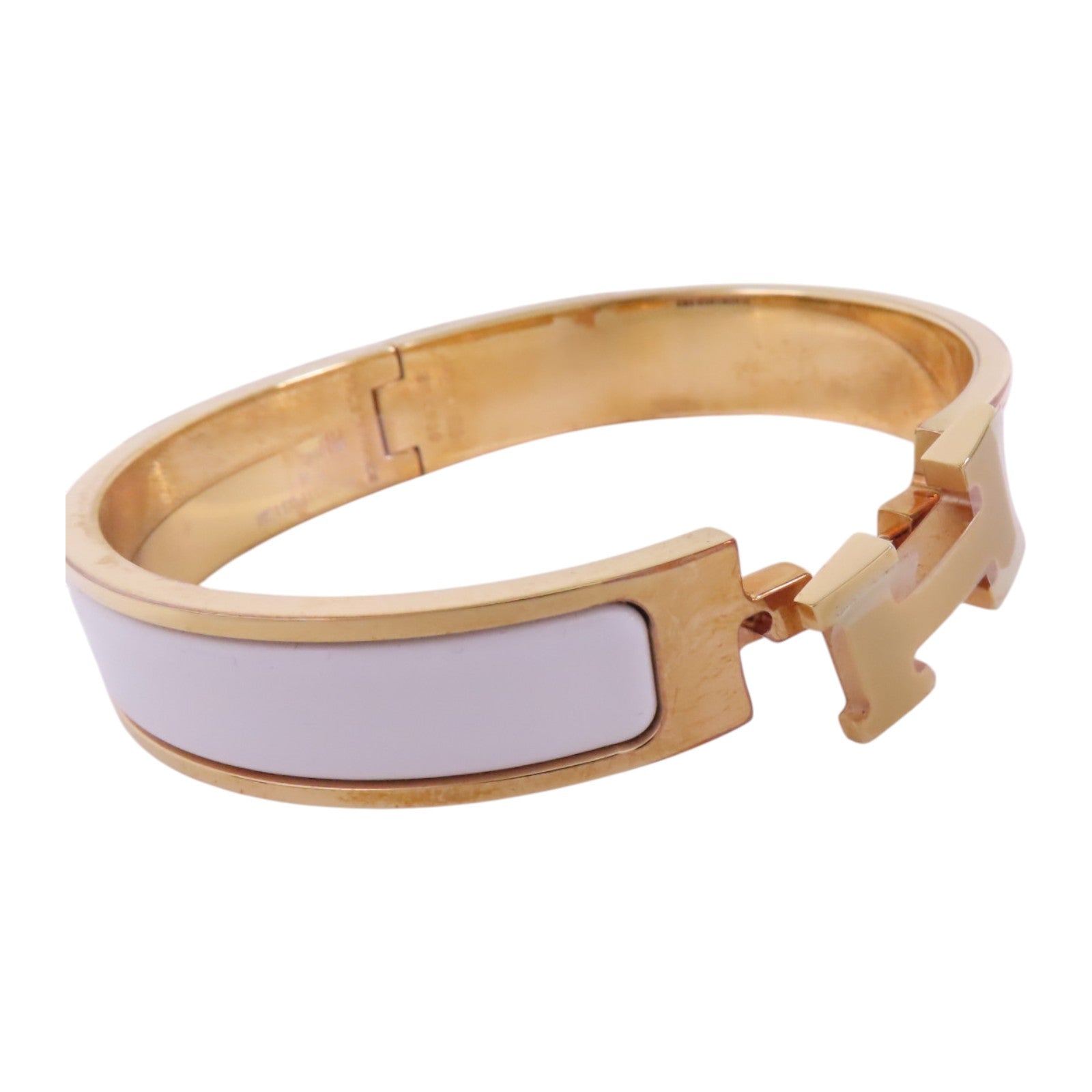 HERMES SHW Clic H Bracelet Bangle Metal Enamel White