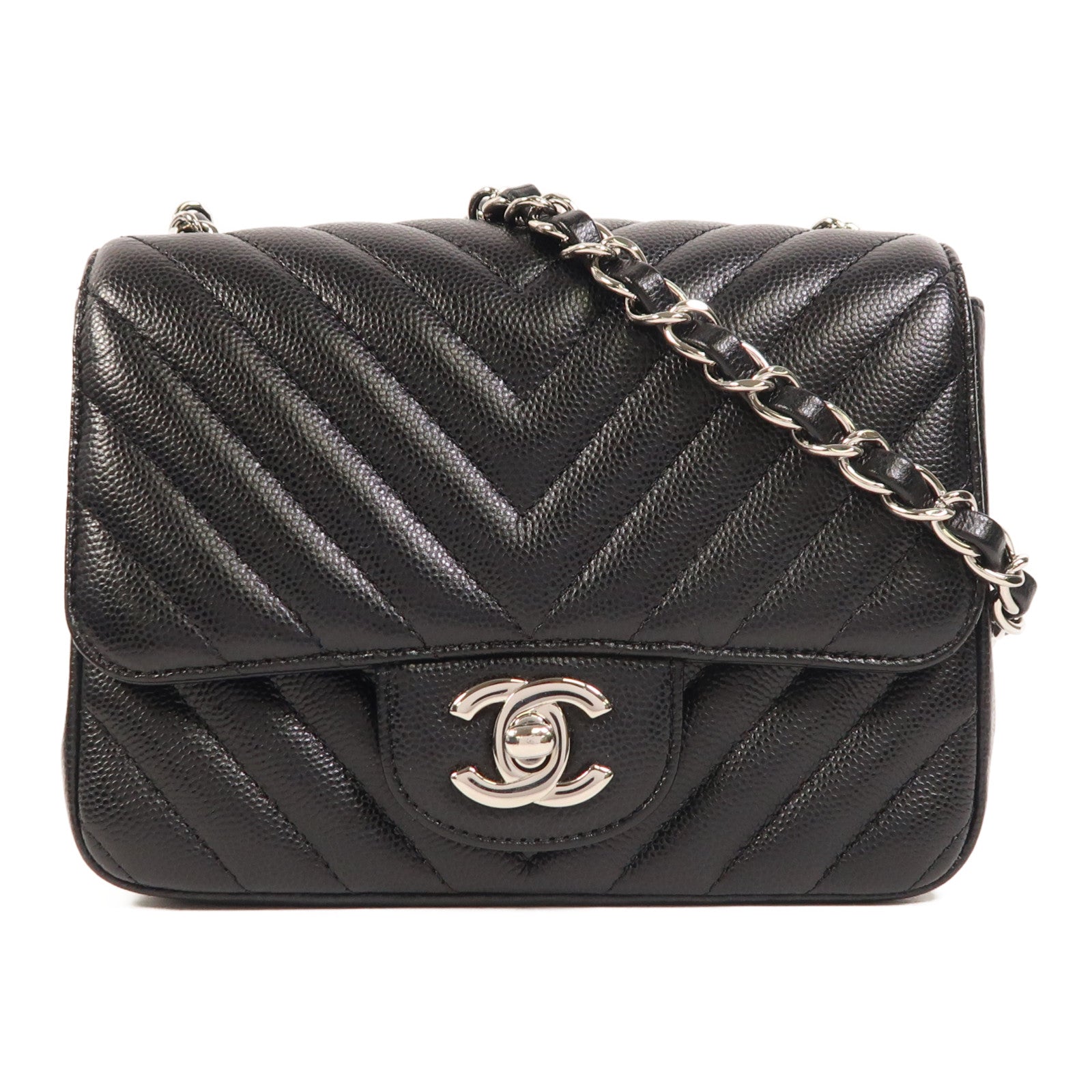 CHANEL 牛皮皮革Mini Classic 17銀扣鏈帶肩背袋