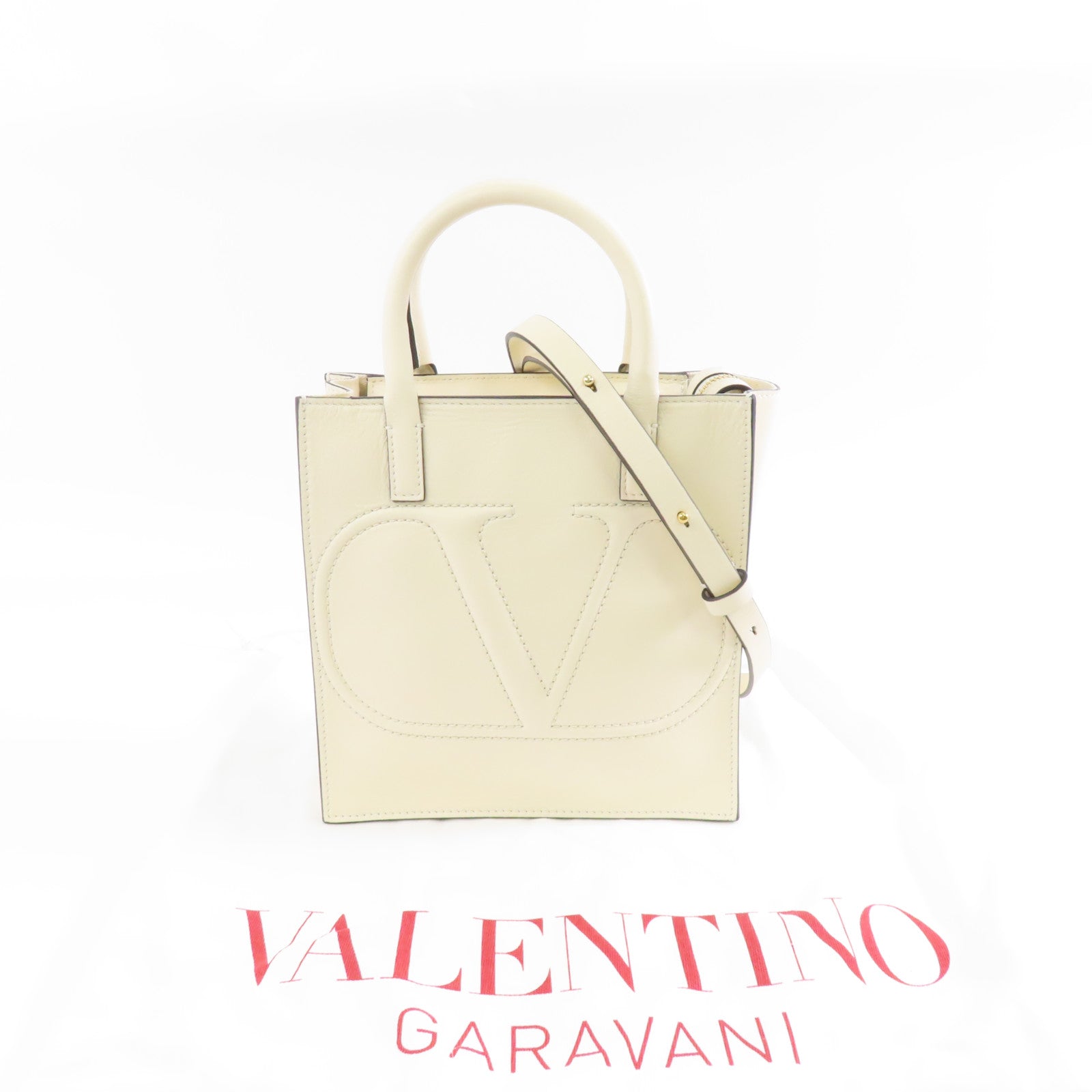 Valentino 牛皮皮革Shoulder Bag金扣手挽肩背兩用袋白色