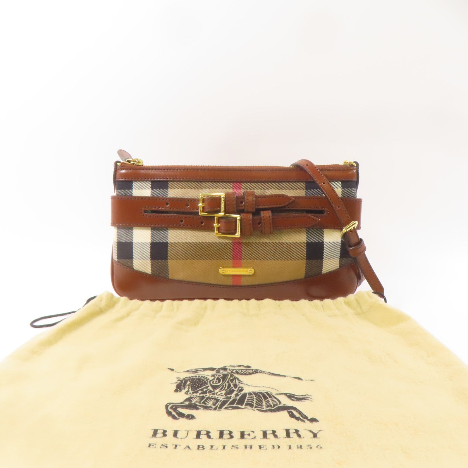 BURBERRY 帆布/皮革Shoulder Bag金扣肩背袋棕色/卡其色