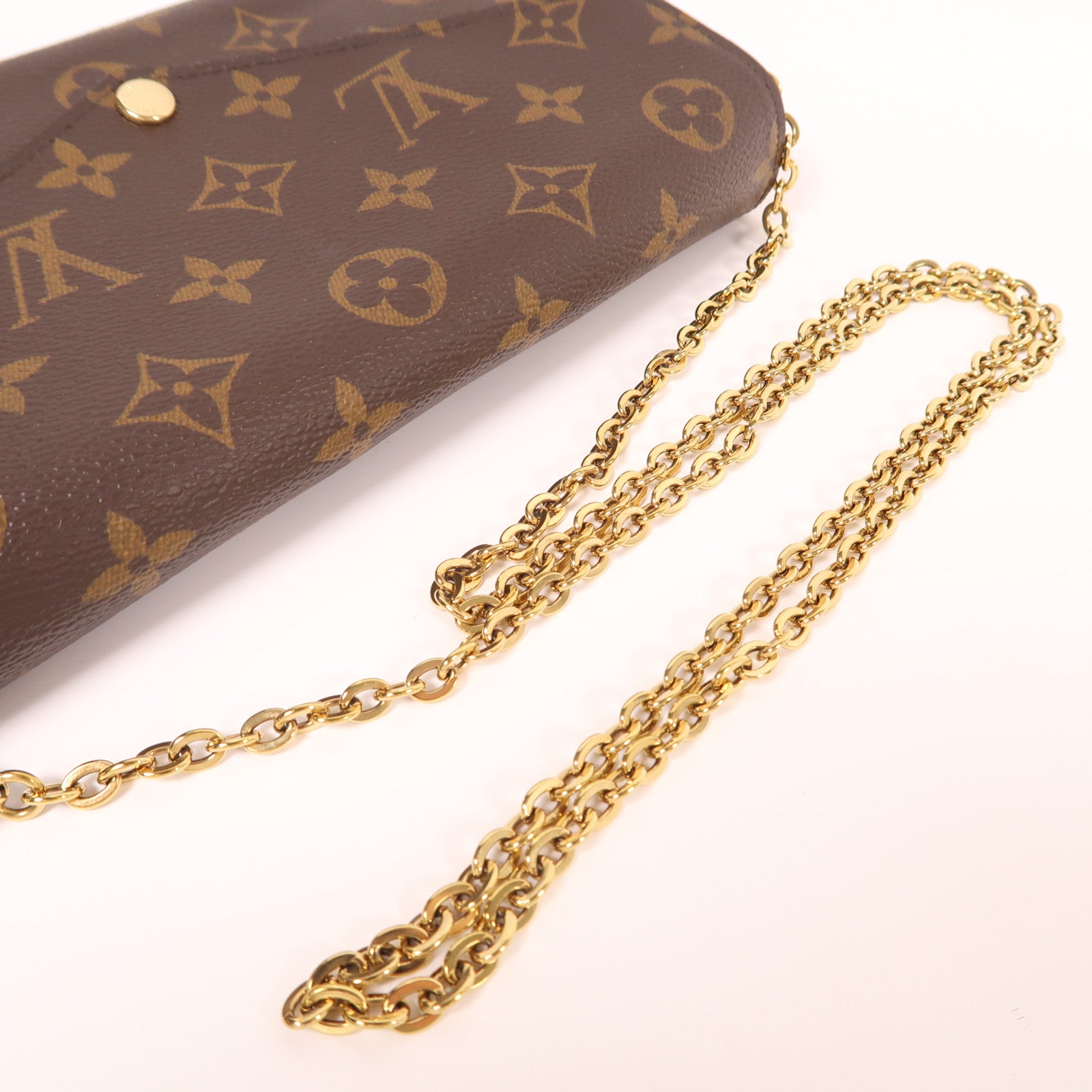 LOUIS VUITTON Monogram Pochette Felicie金扣鏈帶肩背袋棕色