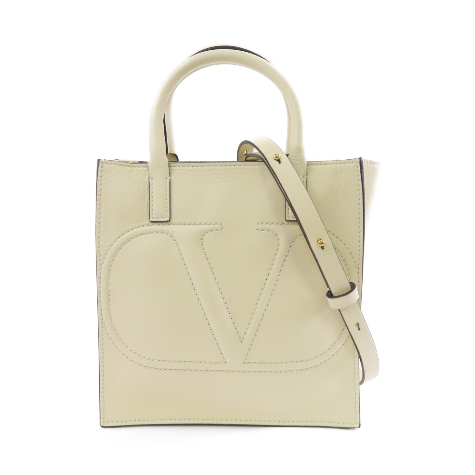 Valentino 牛皮皮革Shoulder Bag金扣手挽肩背兩用袋白色