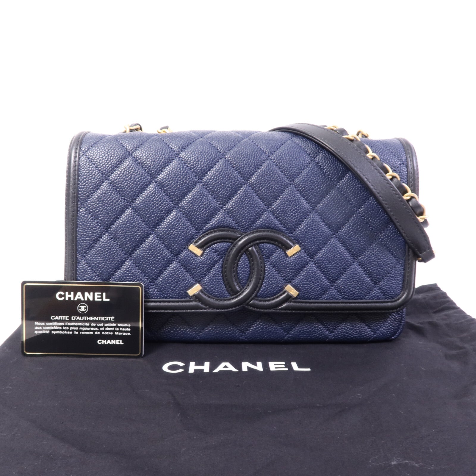 CHANEL 牛皮皮革CC Filigree金扣鏈帶肩背袋