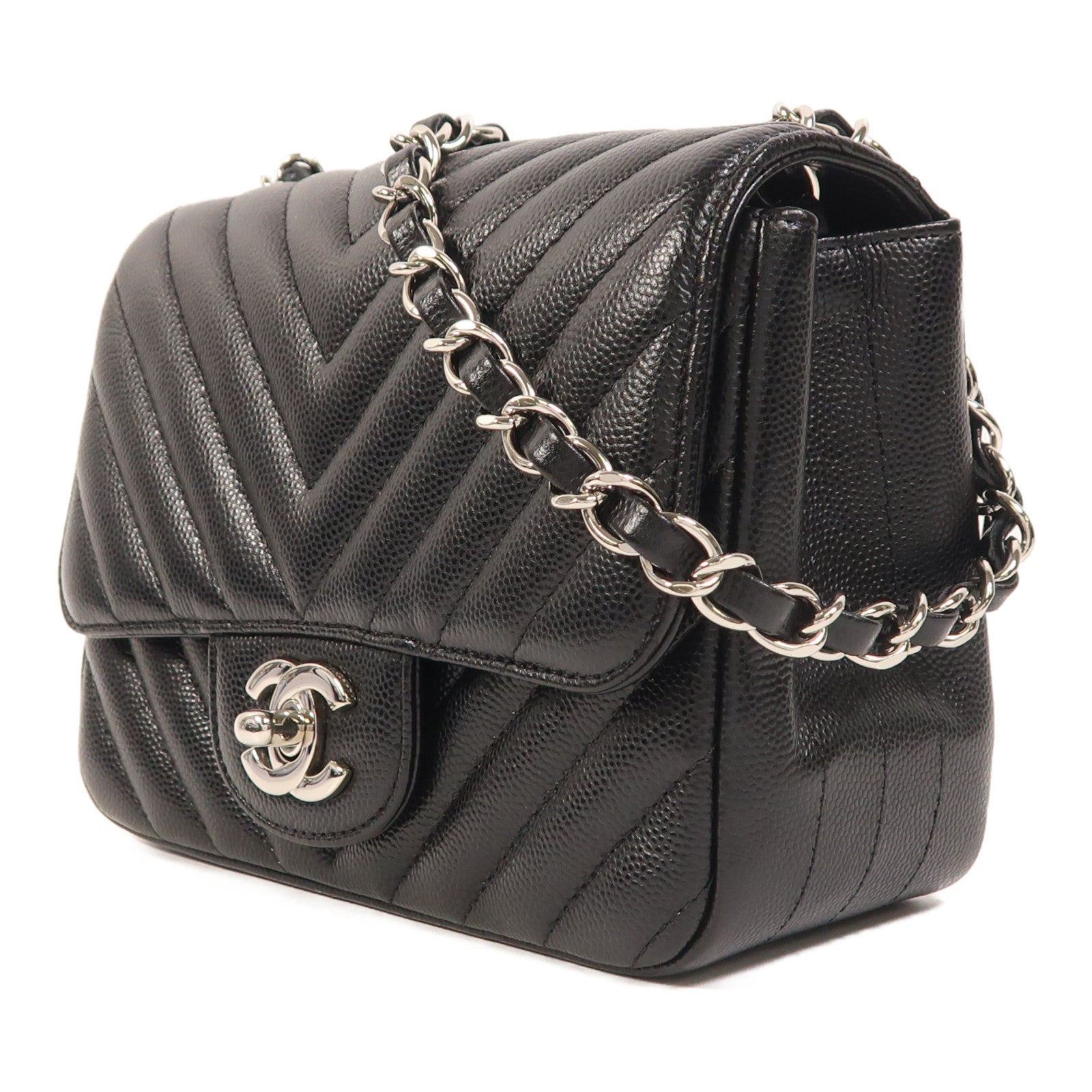 CHANEL 牛皮皮革Mini Classic 17銀扣鏈帶肩背袋