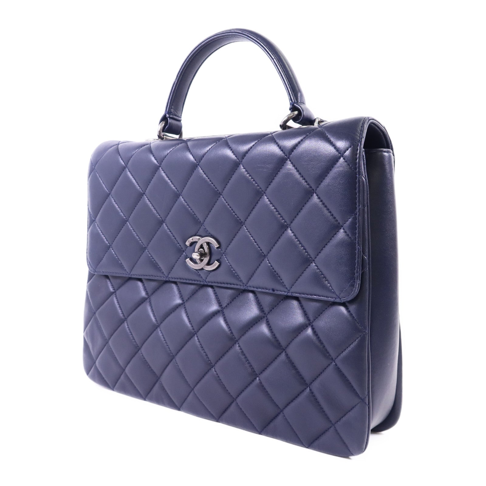 CHANEL 羊皮皮革Large Trendy CC銀扣鏈帶手挽肩背兩用袋