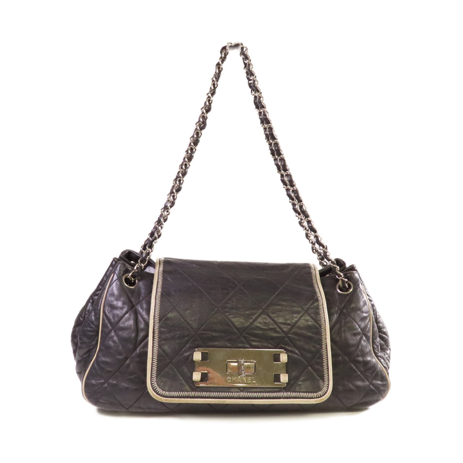 CHANEL 【激減優惠】菱格牛皮皮革Chain Shoulder Bag銀扣鏈帶肩背袋黑色