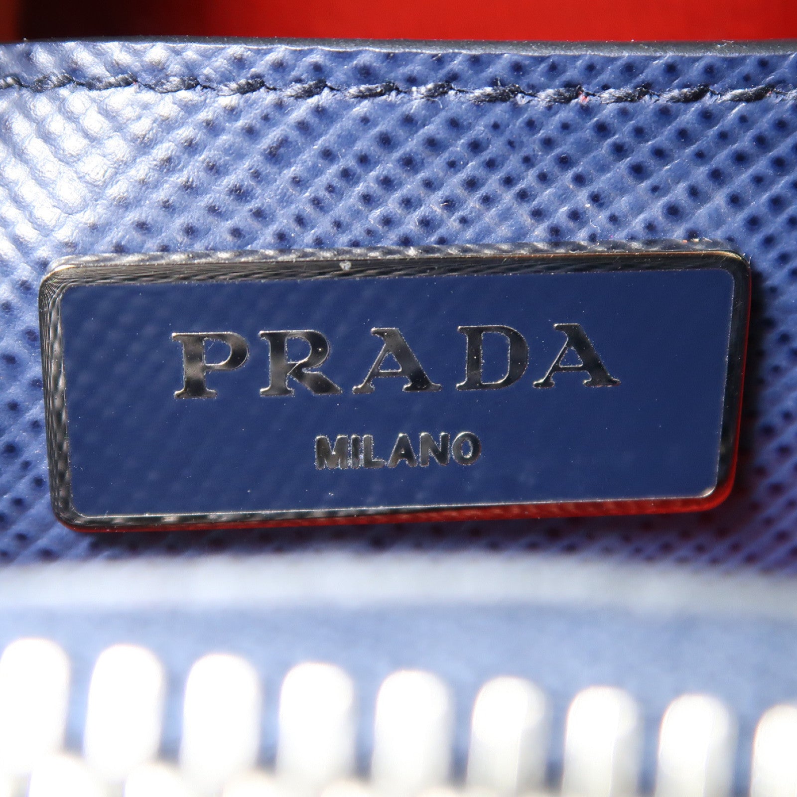 PRADA 【激減優惠】Saffiano皮革Cuir Twin Lock銀扣手挽肩背兩用袋深藍色