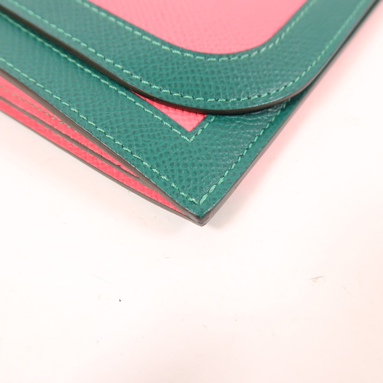 HERMES PHW Camail Long Wallet Veau Epsom Leather Pink Green