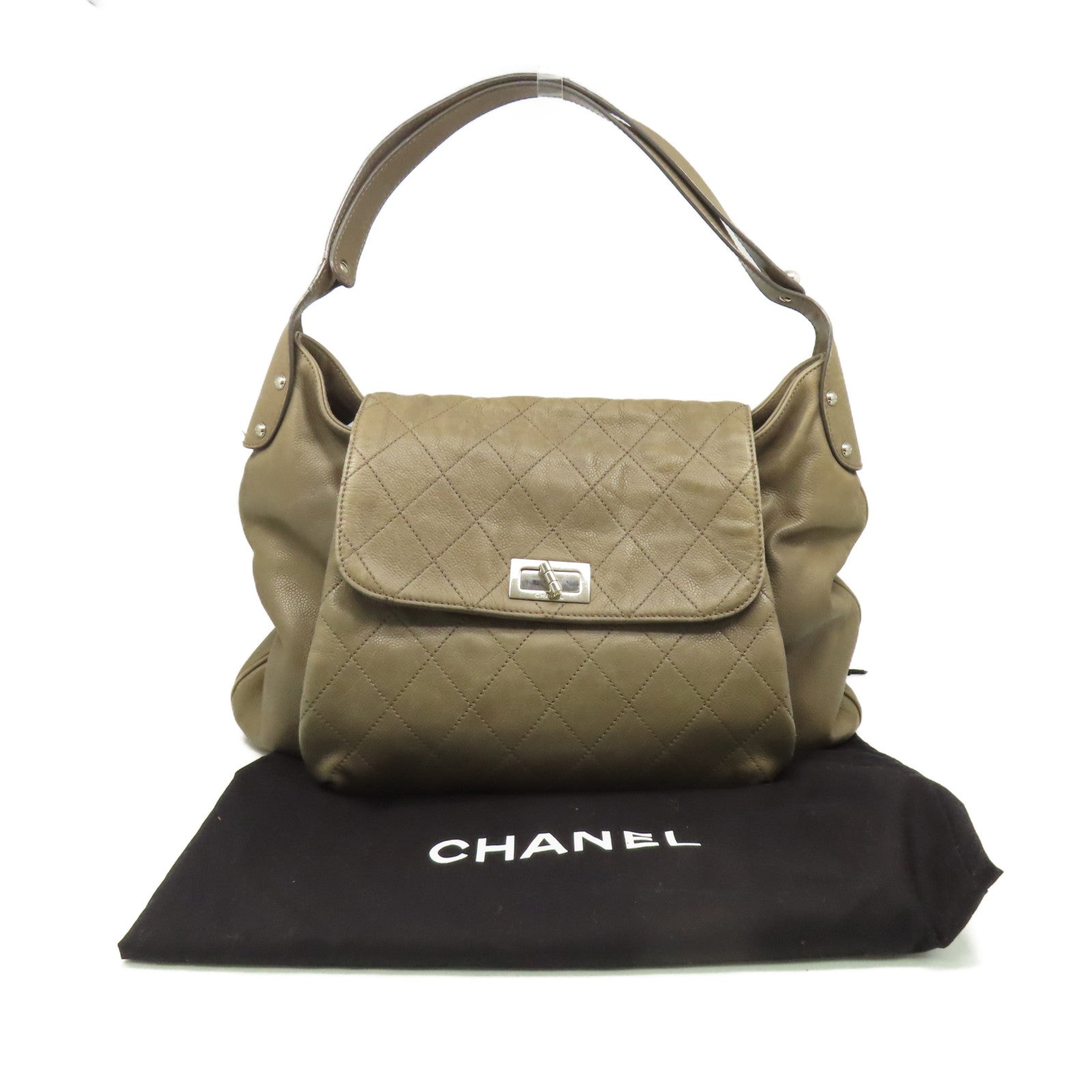 CHANEL 【激減優惠】菱格牛皮皮革Shoulder Bag銀扣肩背袋軍綠色