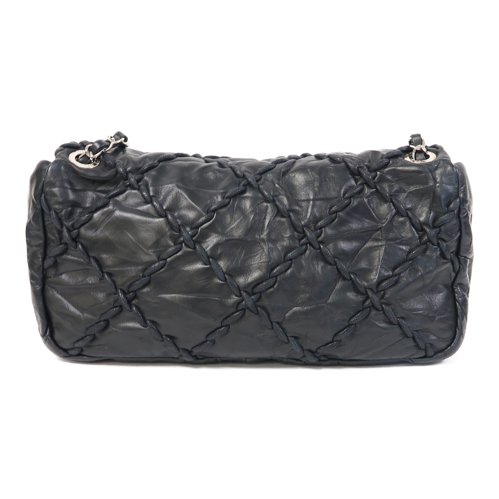 CHANEL 牛皮皮革Chain Shoulder Bag銀扣鏈帶肩背袋黑色