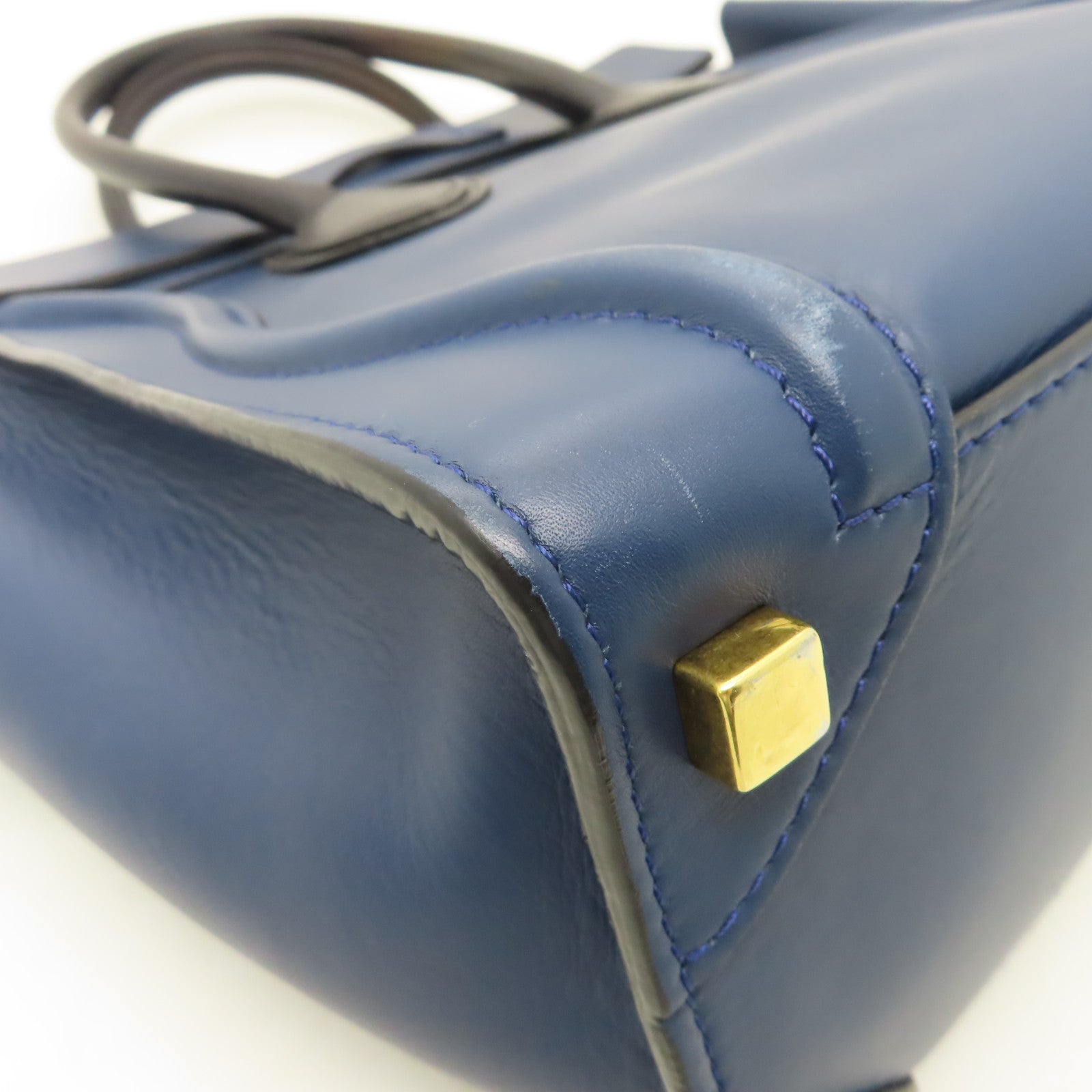 CELINE 【清倉大減價】牛皮皮革Micro Luggage金扣手挽袋藍色/黑色