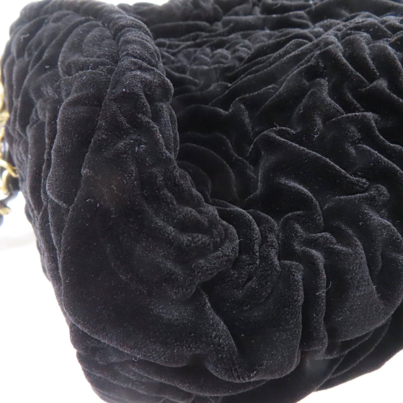 CHANEL Velvet 2Way Shoulder Bag金扣鏈帶手挽肩背兩用袋黑色