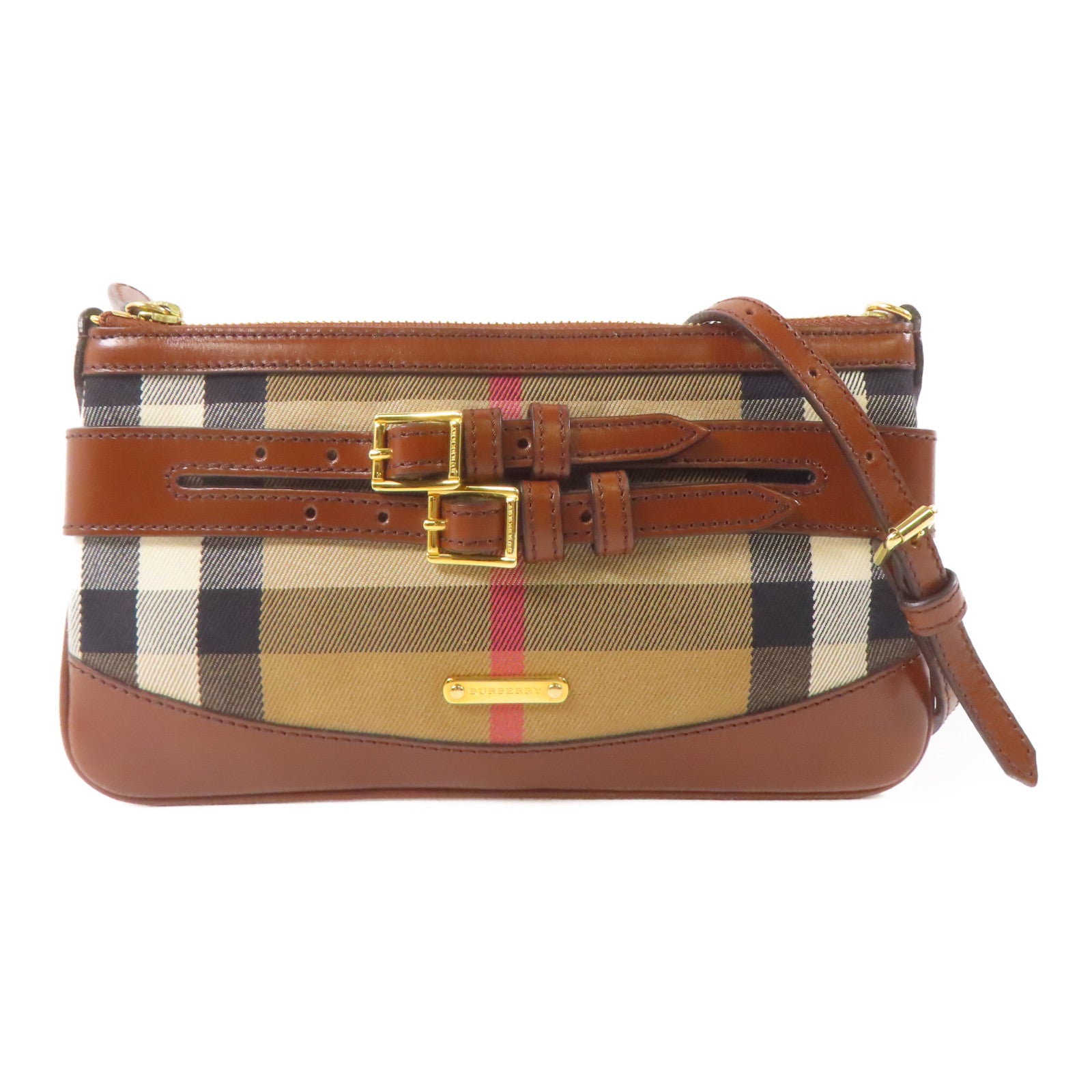BURBERRY 帆布/皮革Shoulder Bag金扣肩背袋棕色/卡其色