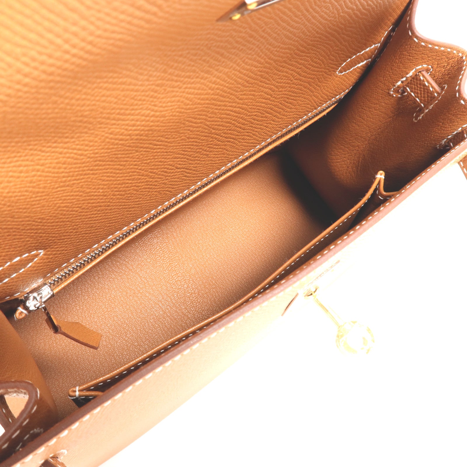 HERMES Epsom皮革Kelly 25銀扣手挽肩背兩用袋Gold