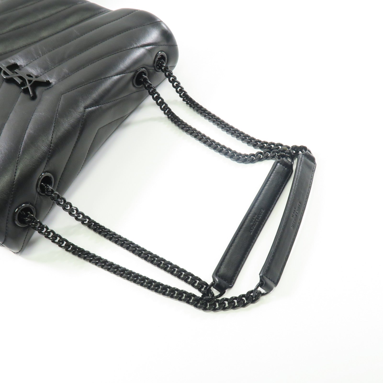 SAINT LAURENT 牛皮皮革LouLou MM黑扣/銀扣鏈帶肩背袋黑色