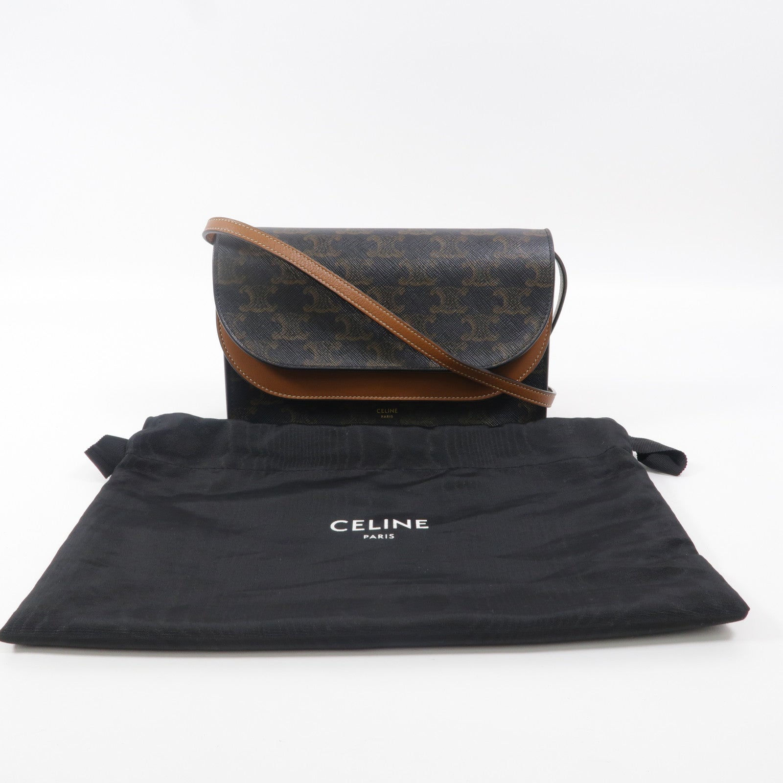 CELINE 塗層帆布Triomphe Wallet On Strap肩背袋