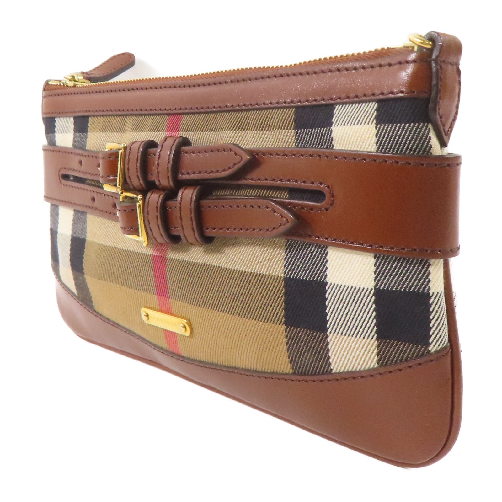 BURBERRY 帆布/皮革Shoulder Bag金扣肩背袋棕色/卡其色
