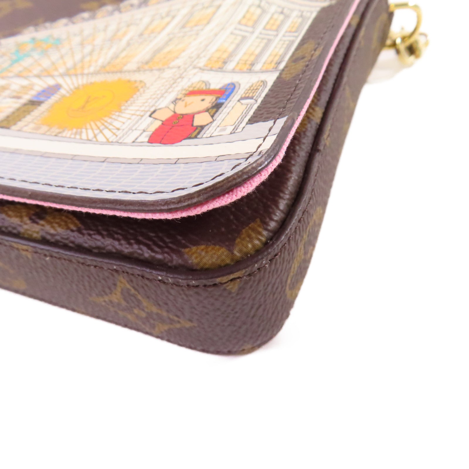 LOUIS VUITTON Monogram Felicie Pochette Shoulder Bag金扣鏈帶肩背袋啡色