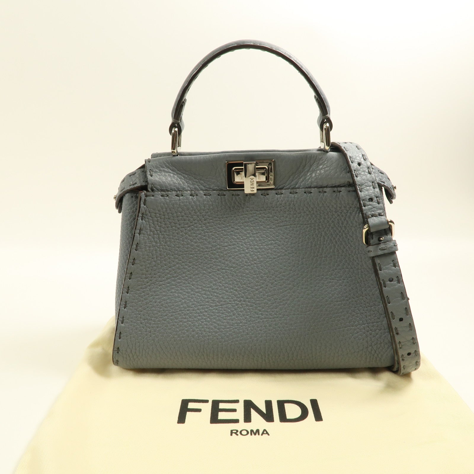 FENDI 牛皮皮革Peekaboo Mini銀扣手挽肩背兩用袋