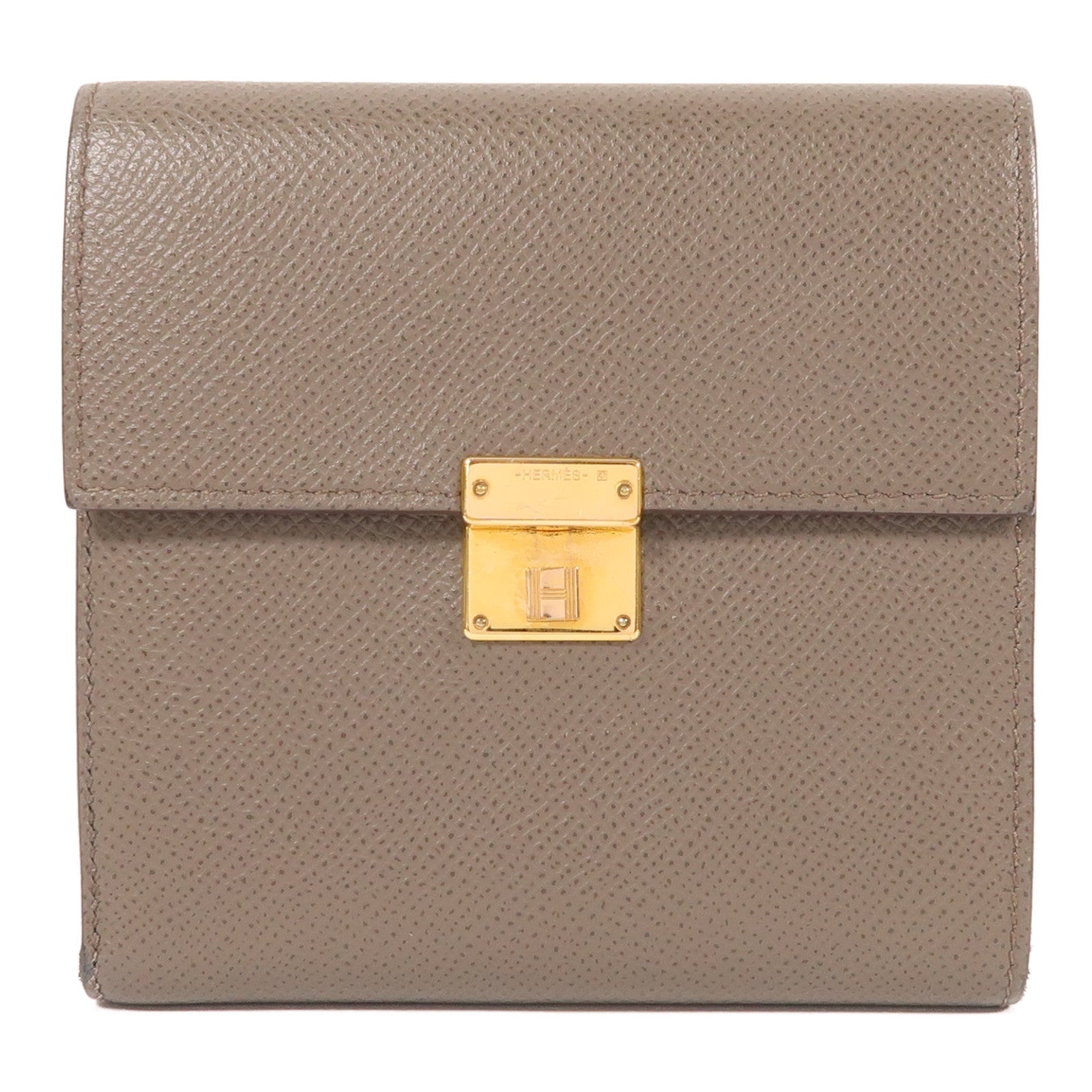 HERMES 【激減優惠】Epsom皮革Clic Wallet金扣錢包Etain