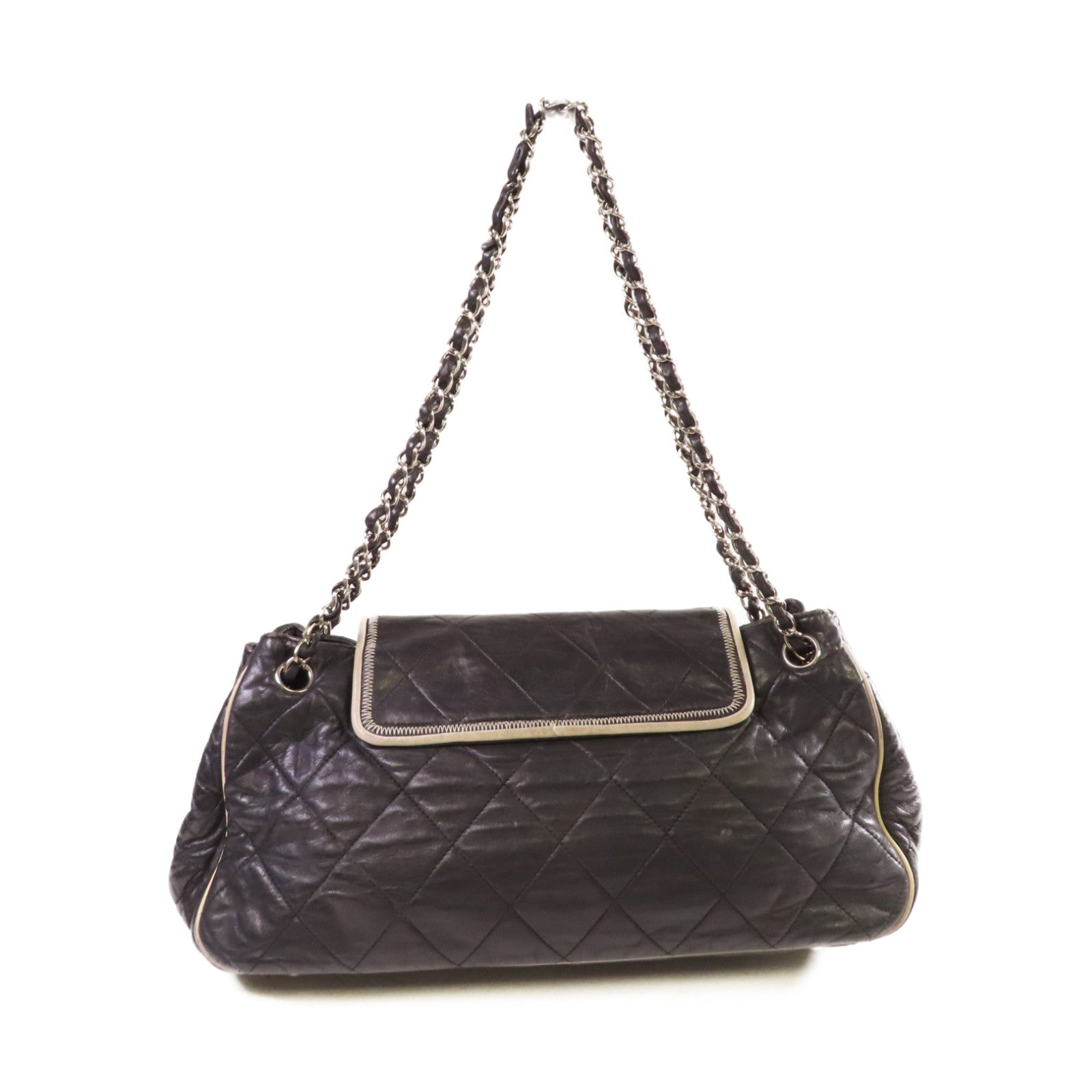CHANEL 【激減優惠】菱格牛皮皮革Chain Shoulder Bag銀扣鏈帶肩背袋黑色