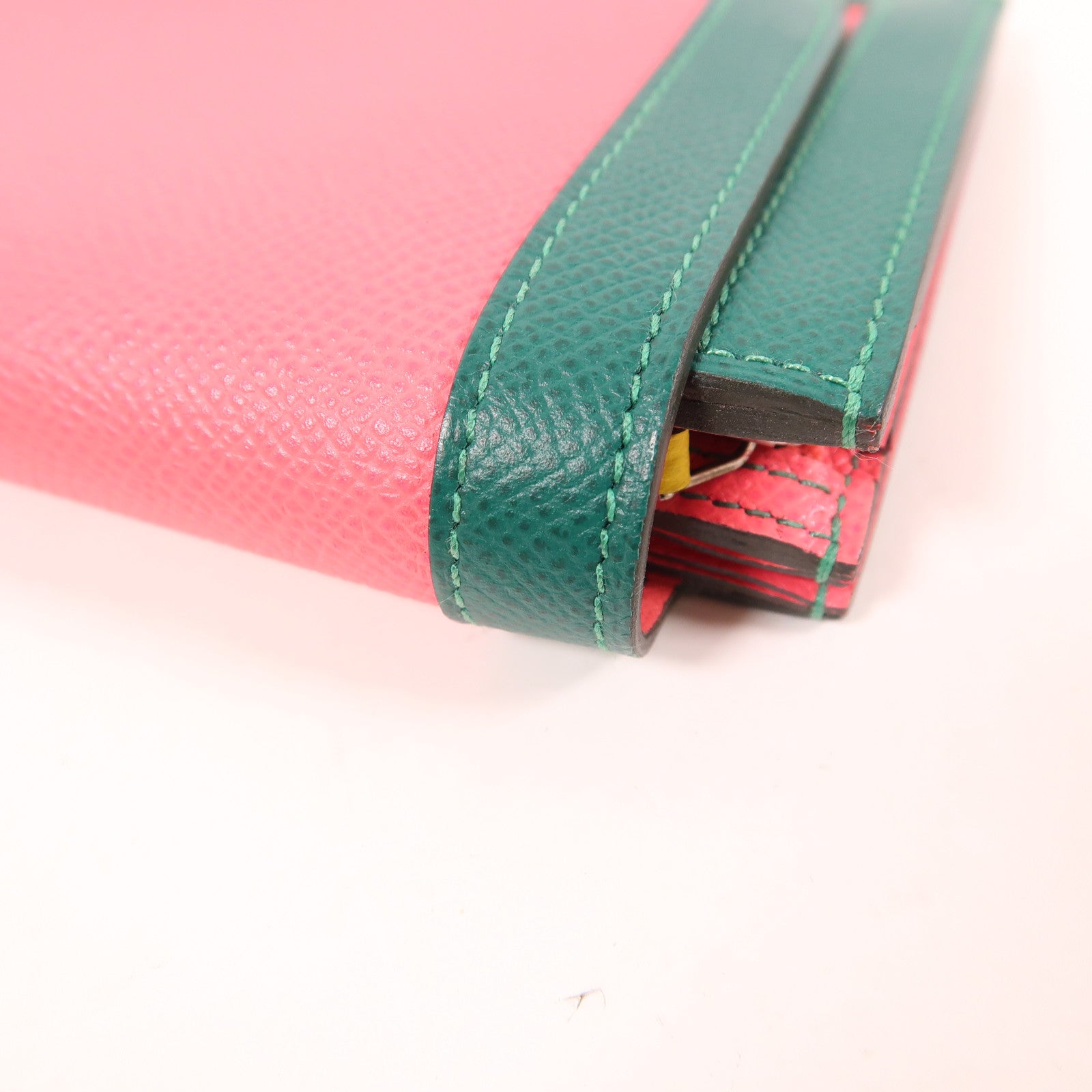 HERMES PHW Camail Long Wallet Veau Epsom Leather Pink Green