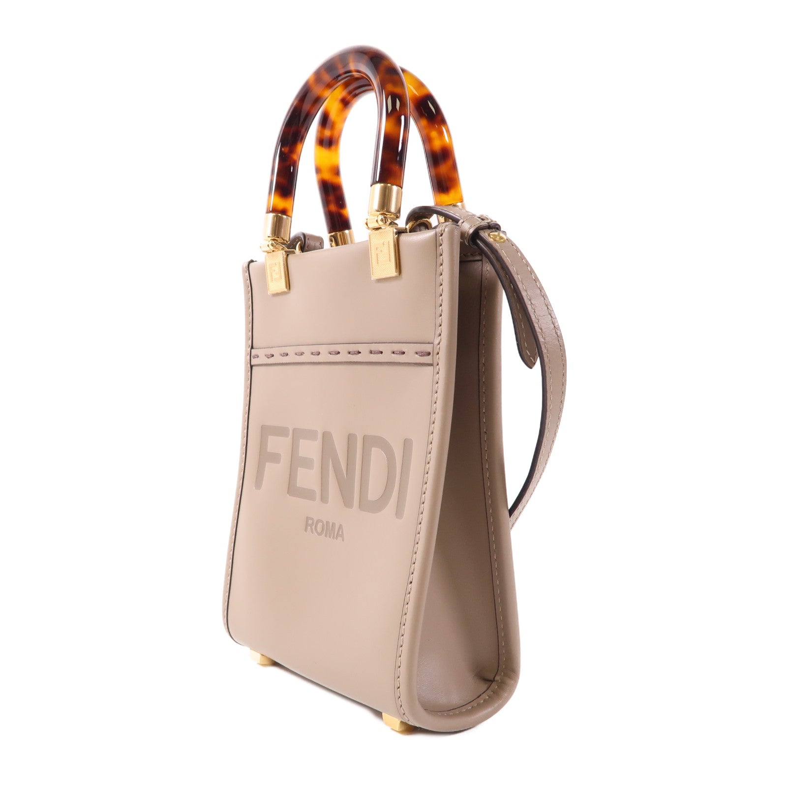 FENDI 牛皮皮革Mini Sunshine Shopper金扣手挽肩背兩用袋