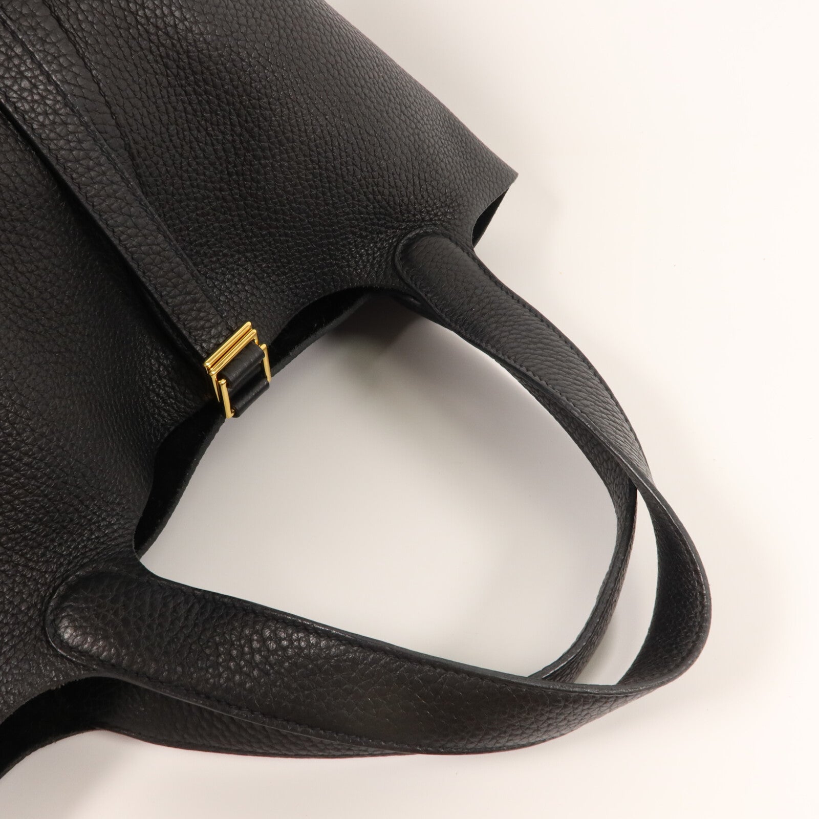 HERMES Clemence皮革Picotin MM扣手挽袋Noir