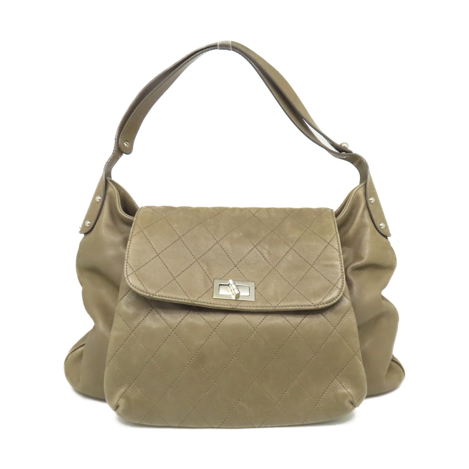 CHANEL 【激減優惠】菱格牛皮皮革Shoulder Bag銀扣肩背袋軍綠色
