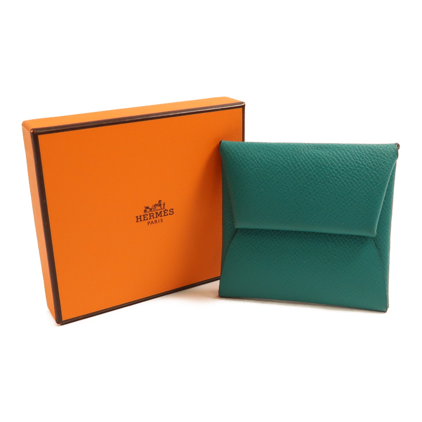 HERMES PHWBastia Card Case Purse Veau Epsom Leather Green