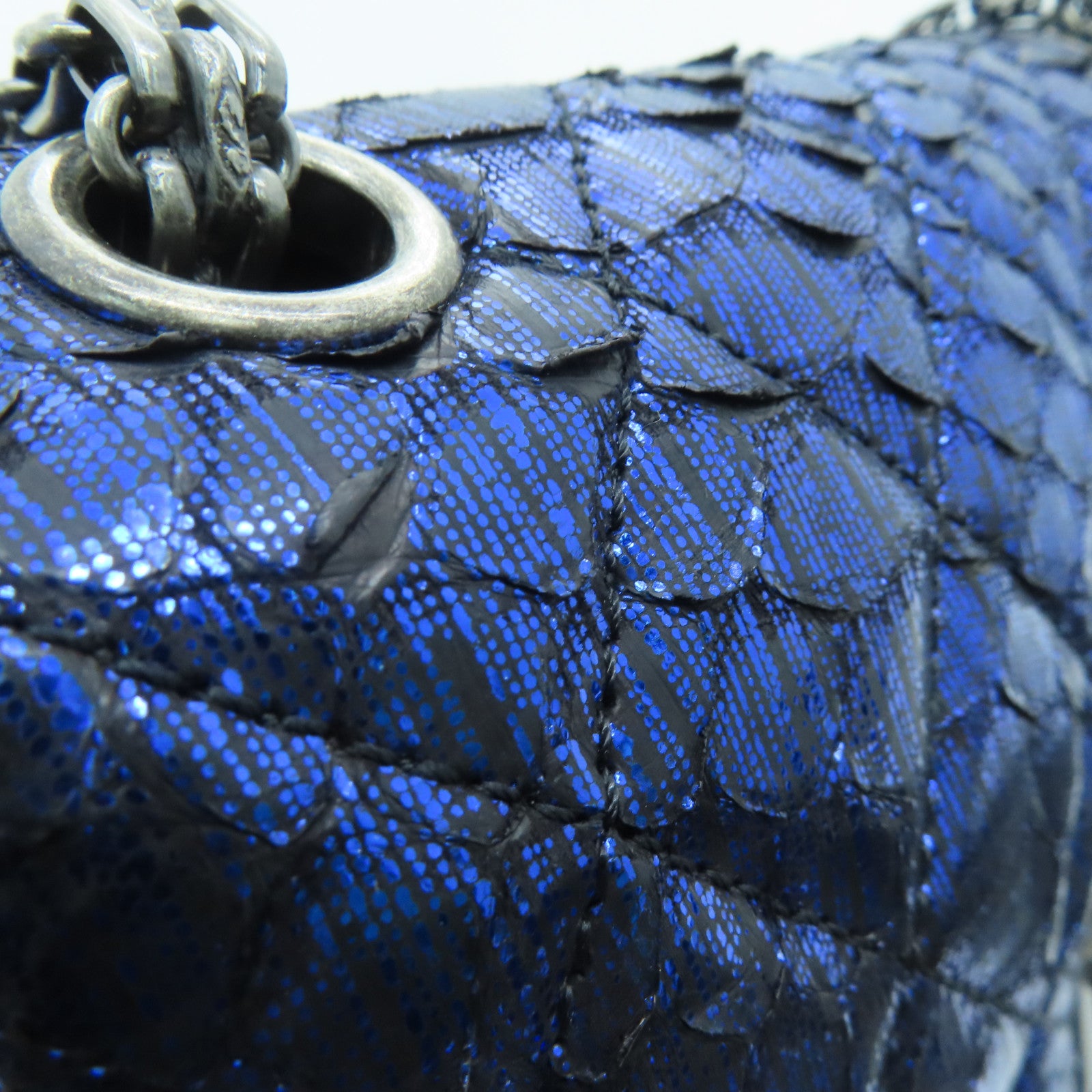 CHANEL 【激減優惠】菱格蛇皮皮革Chain Shoulder Bag鏈條銀扣肩背袋藍色