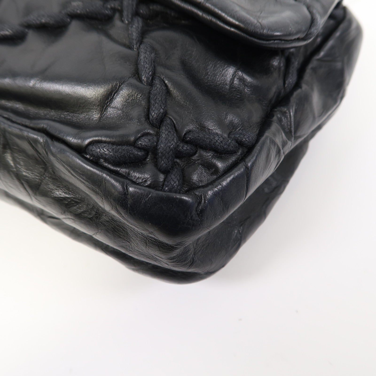 CHANEL 牛皮皮革Chain Shoulder Bag銀扣鏈帶肩背袋黑色