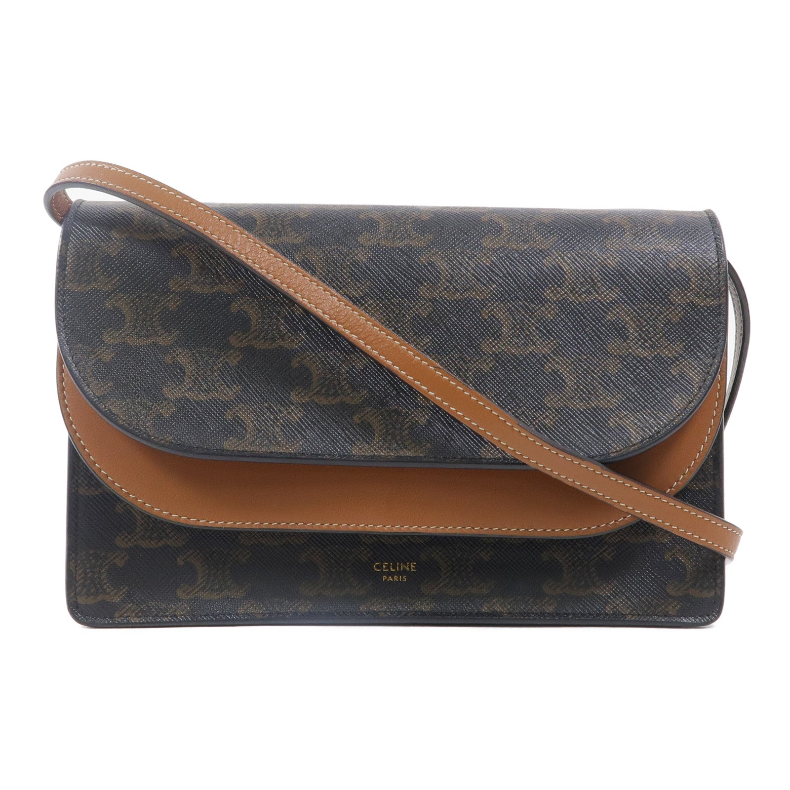 CELINE 塗層帆布Triomphe Wallet On Strap肩背袋