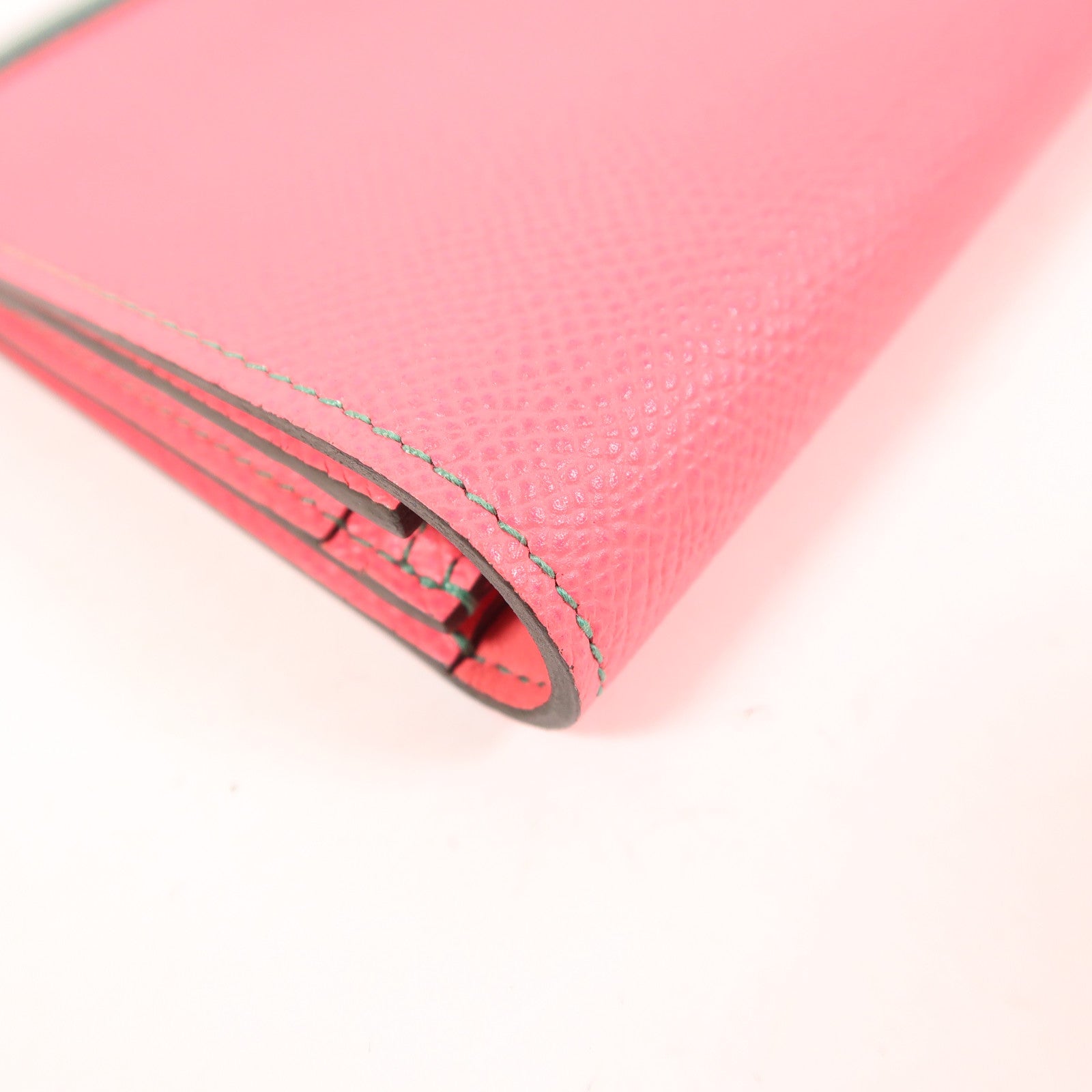 HERMES PHW Camail Long Wallet Veau Epsom Leather Pink Green