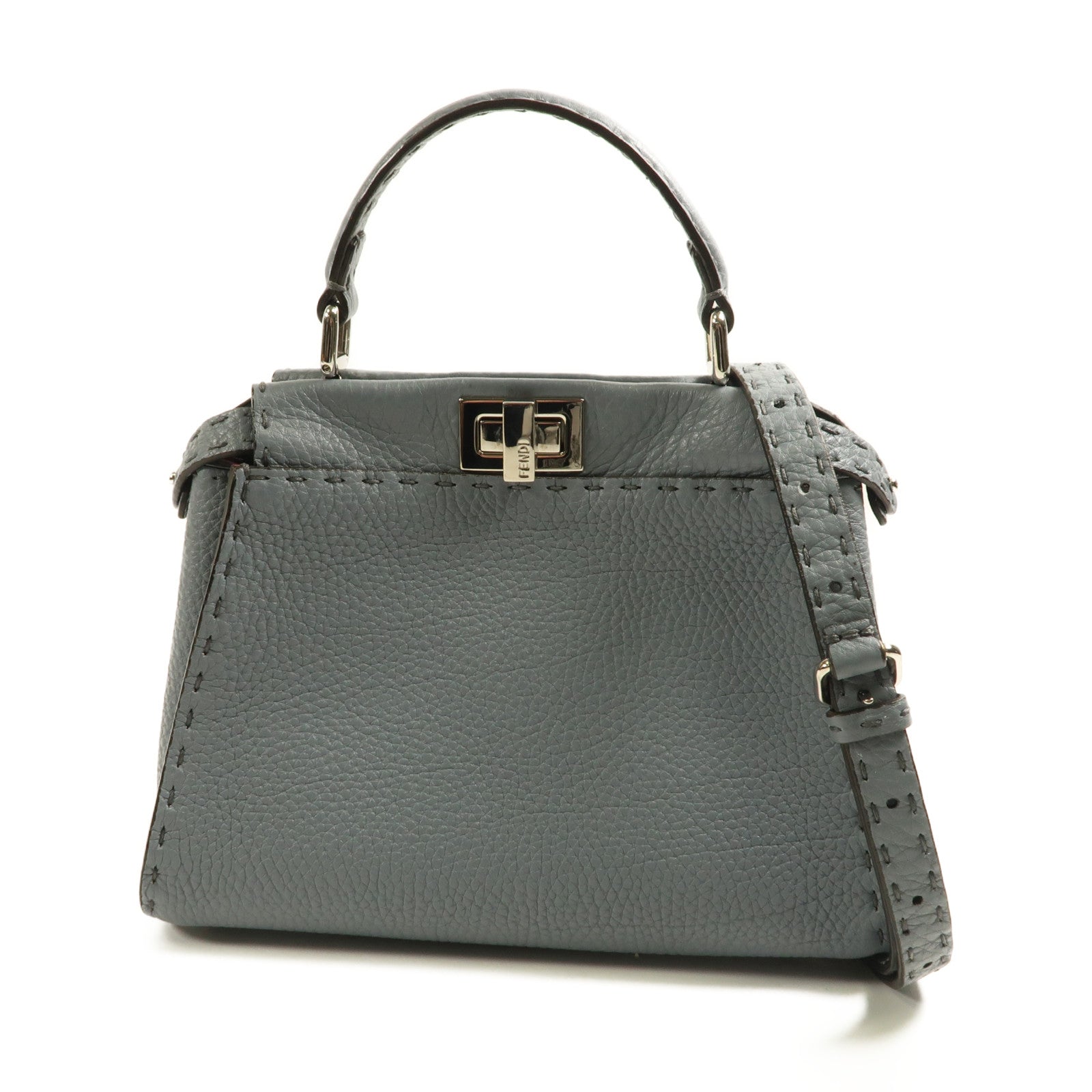 FENDI 牛皮皮革Peekaboo Mini銀扣手挽肩背兩用袋