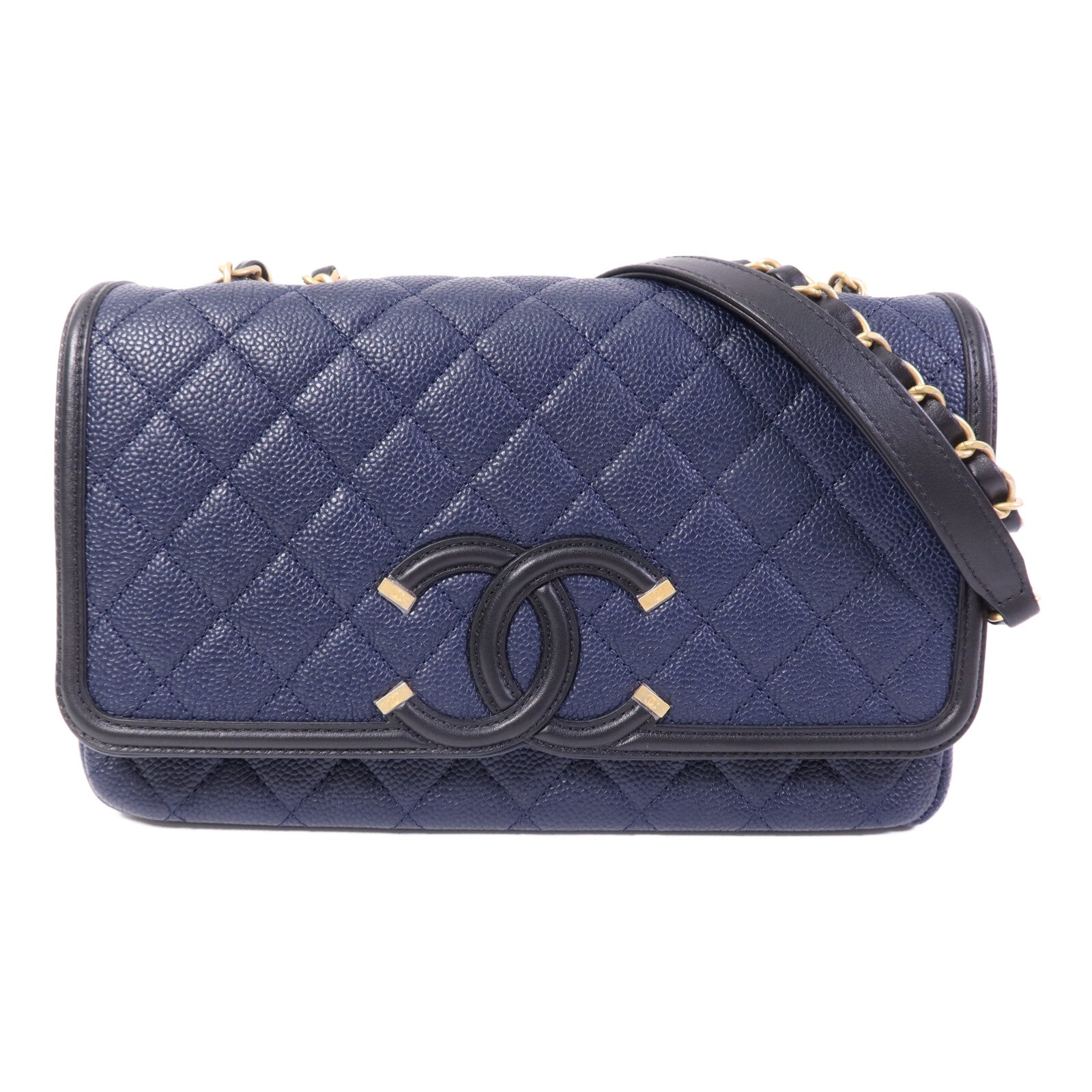 CHANEL 牛皮皮革CC Filigree金扣鏈帶肩背袋