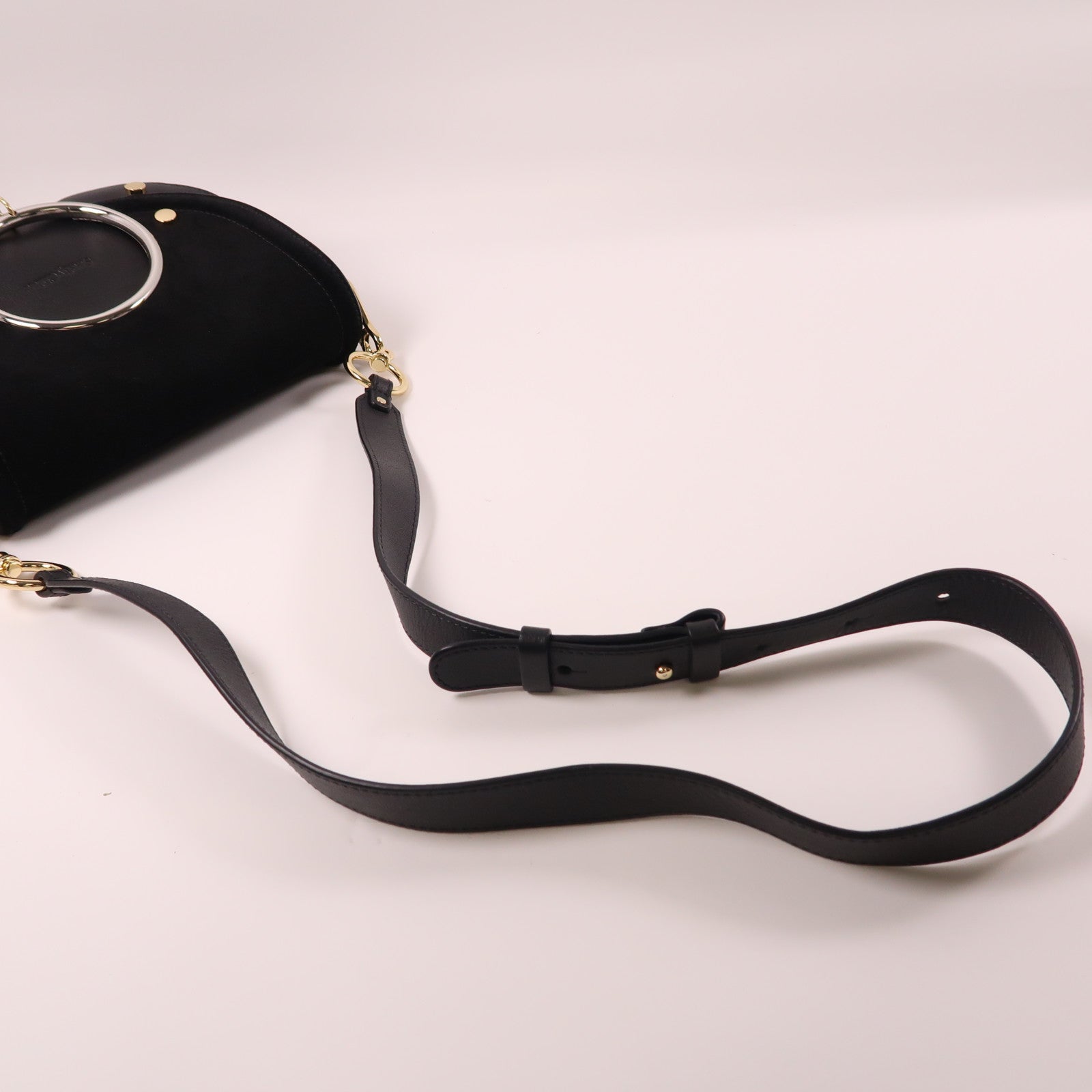 SEE BY CHLOE 牛皮皮革Shoulder Bag銀扣/金扣手挽肩背兩用袋黑色