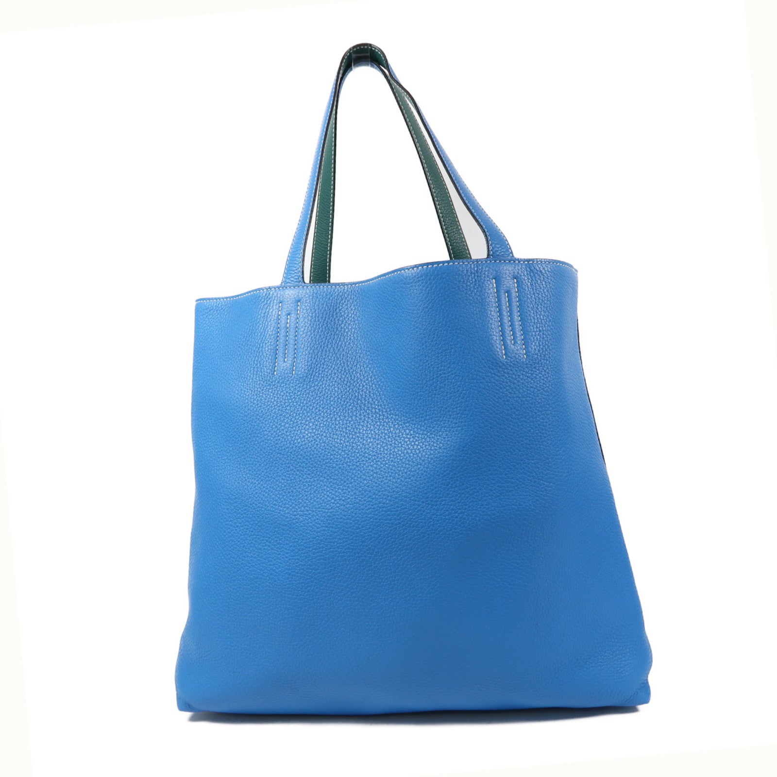 HERMES Clemence皮革Double Sens 45肩背袋藍色/綠色