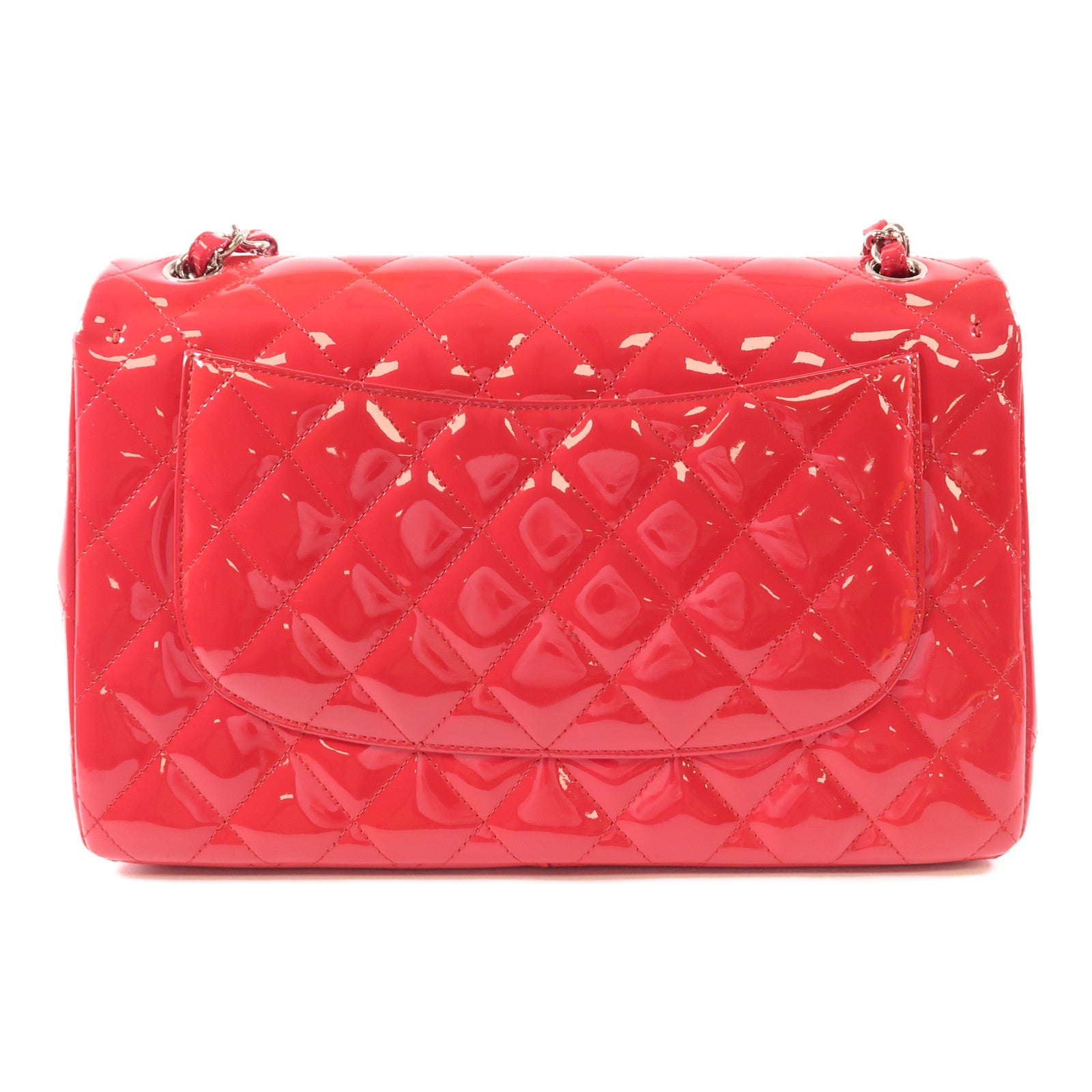 CHANEL 漆皮皮革Large Classic銀扣鏈帶肩背袋