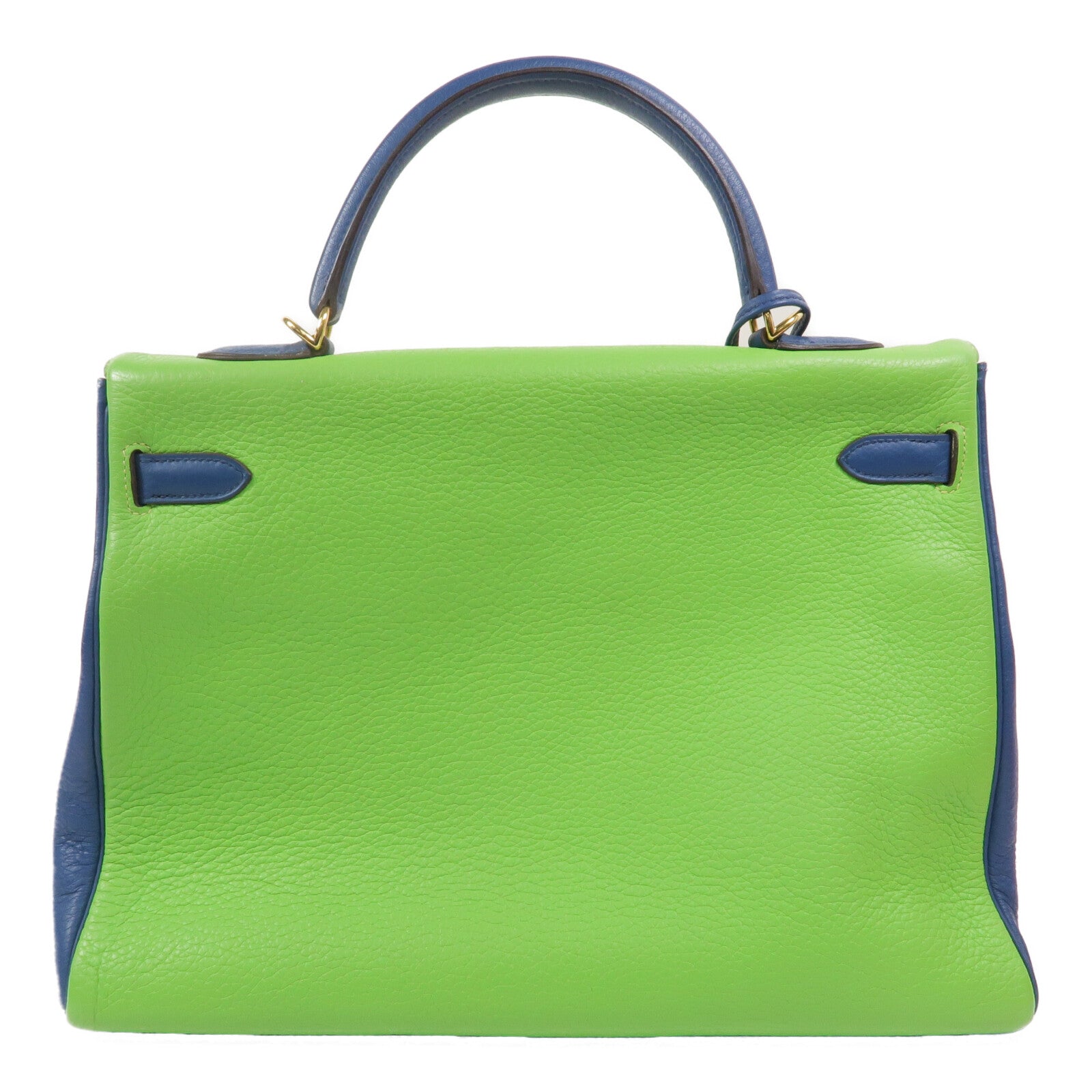HERMES Togo皮革Kelly 35手挽肩背兩用袋Jaune/Bleu Thalassa/Vert Cru