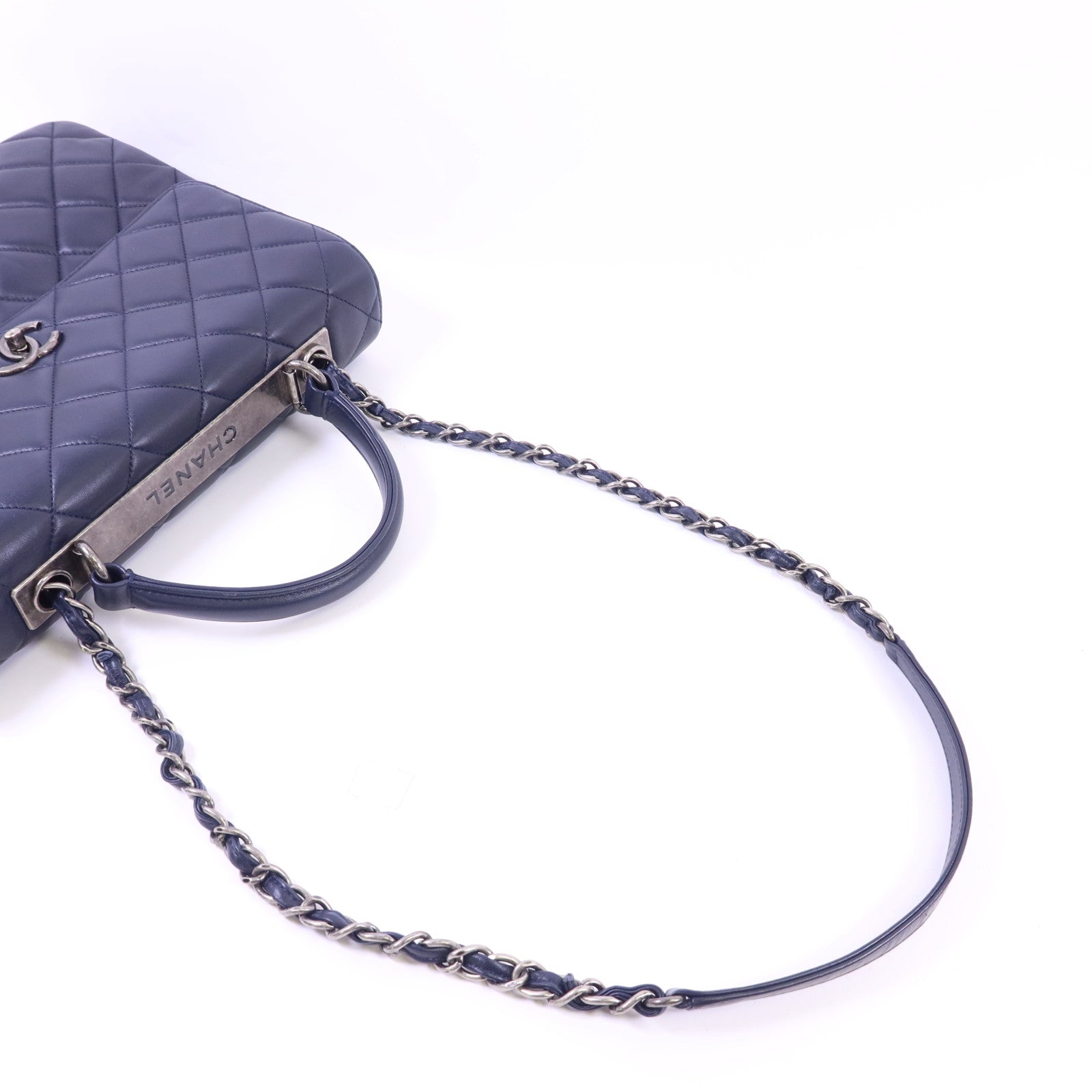 CHANEL 羊皮皮革Large Trendy CC銀扣鏈帶手挽肩背兩用袋