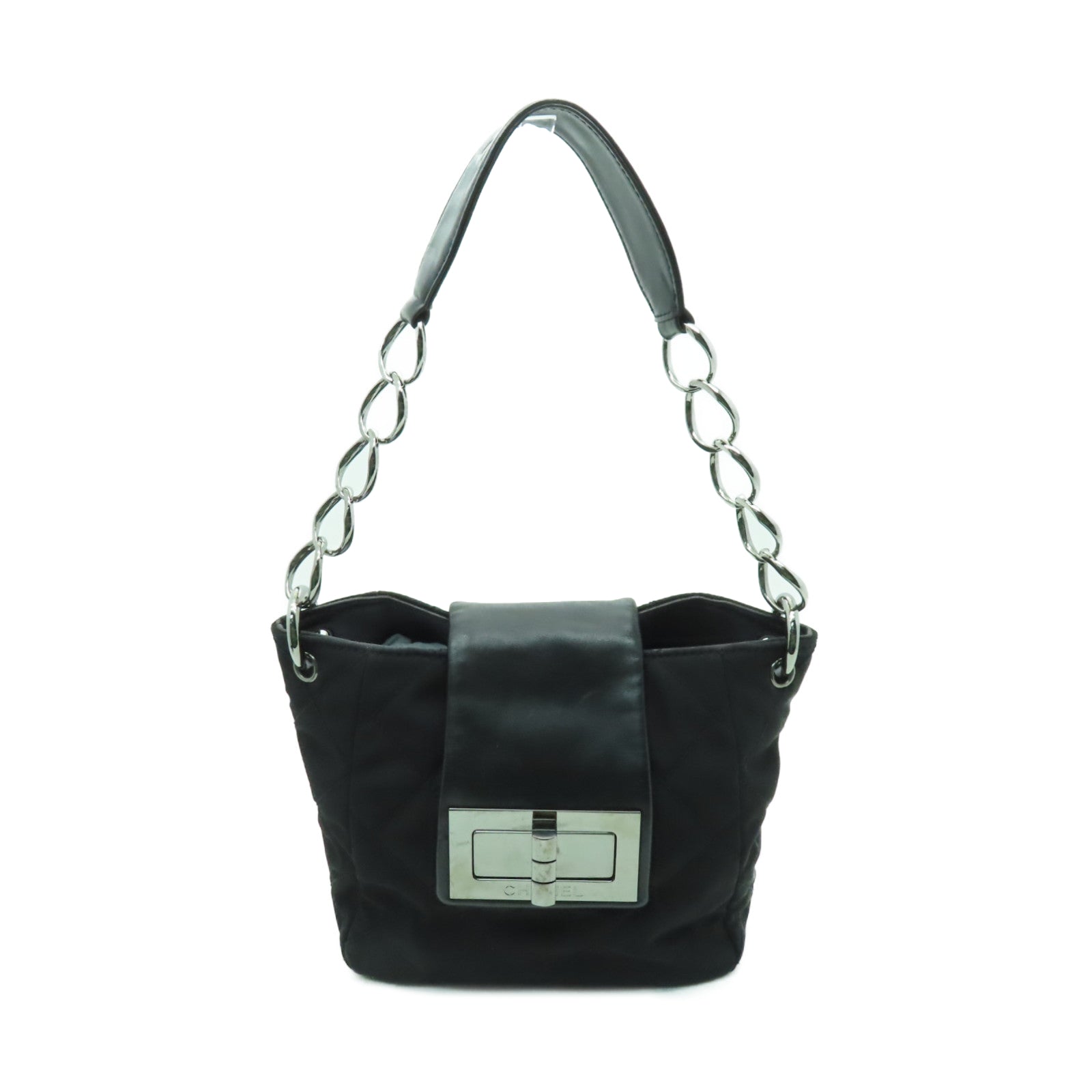 CHANEL 【清倉大減價】尼龍Chain Shoulder Bag銀扣鏈帶肩背袋黑色