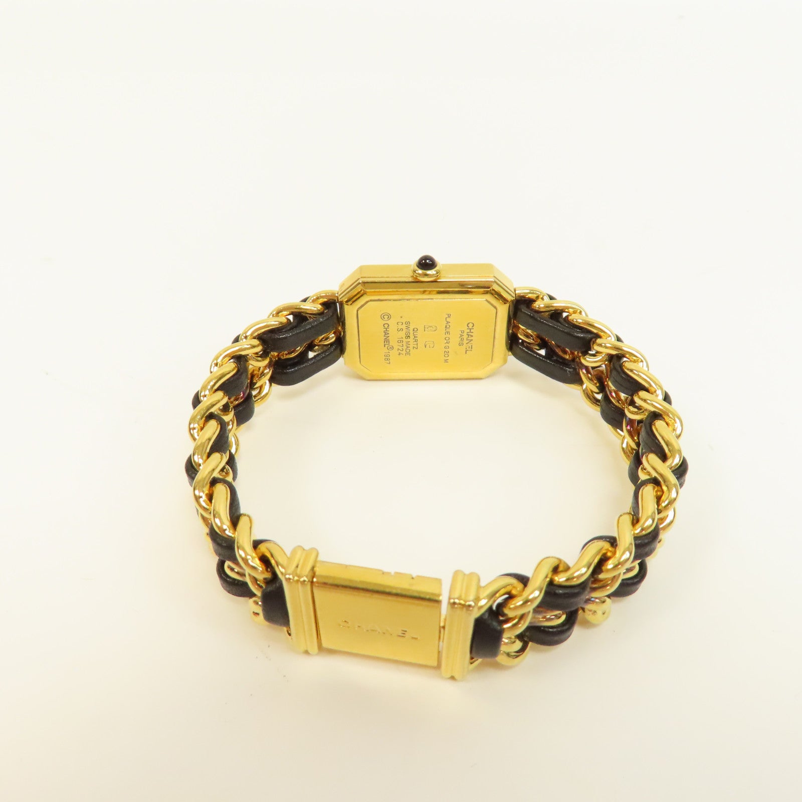 CHANEL Premiere L鍍金/皮革帶手錶石英機芯黑色