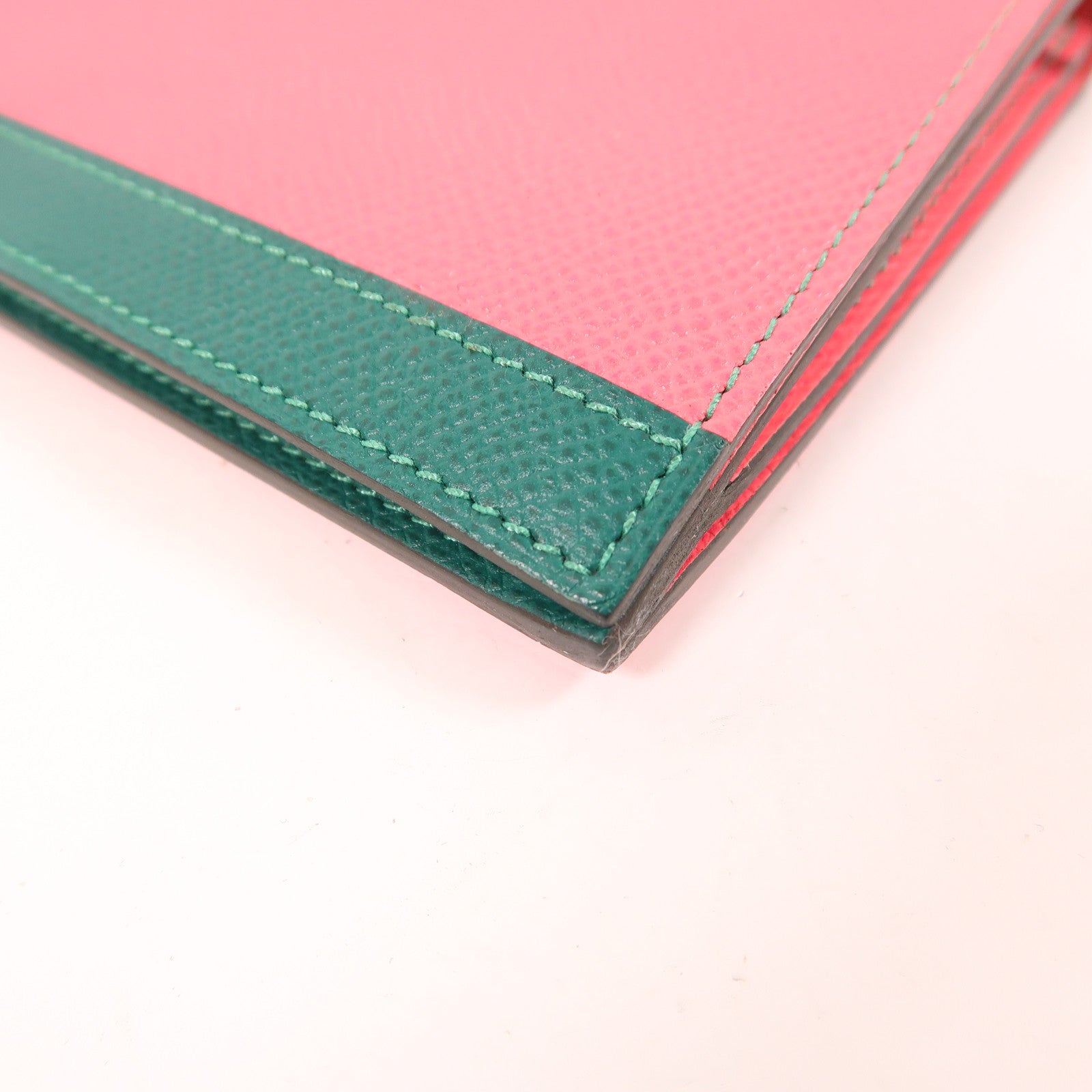 HERMES PHW Camail Long Wallet Veau Epsom Leather Pink Green