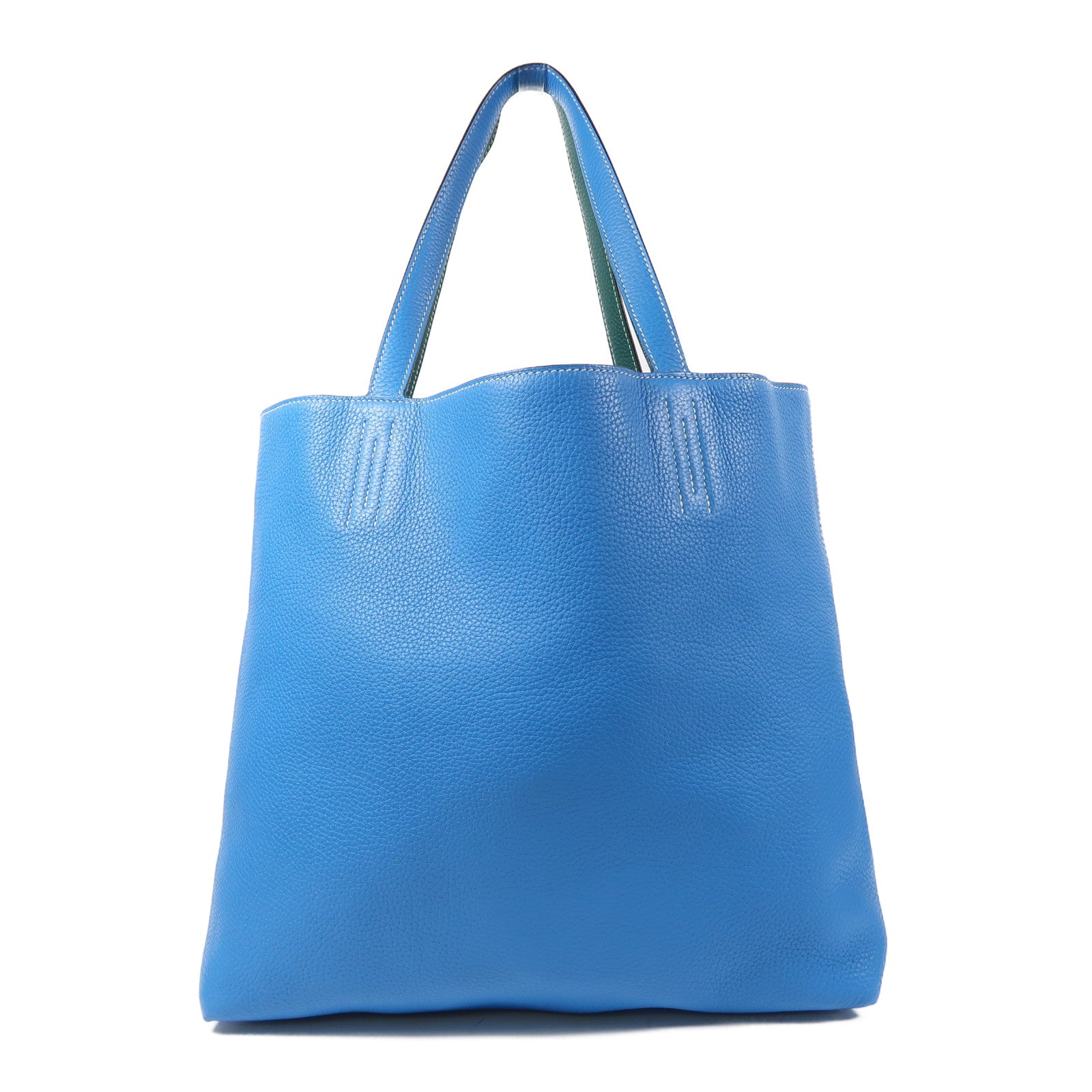HERMES Clemence皮革Double Sens 45肩背袋藍色/綠色