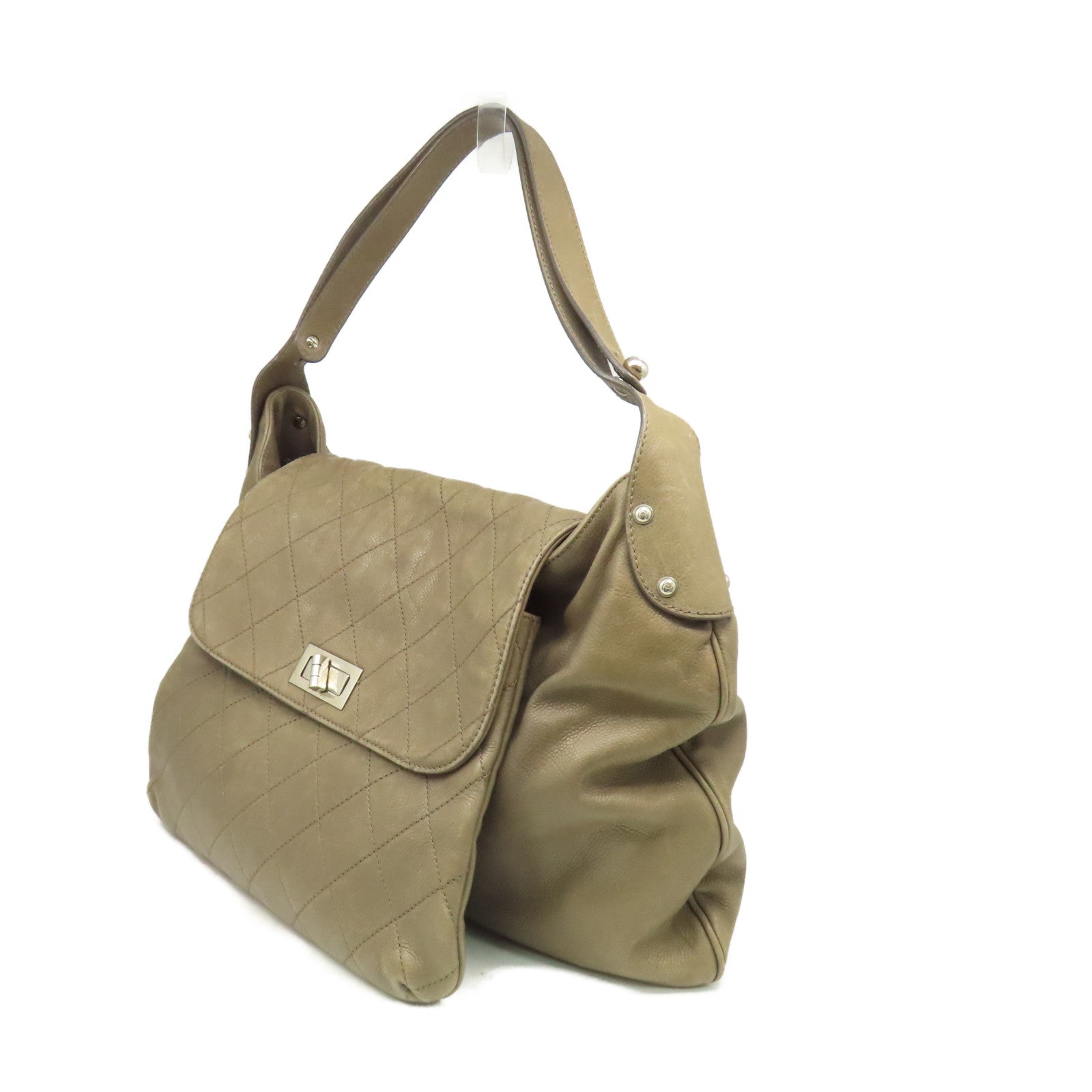 CHANEL 【激減優惠】菱格牛皮皮革Shoulder Bag銀扣肩背袋軍綠色