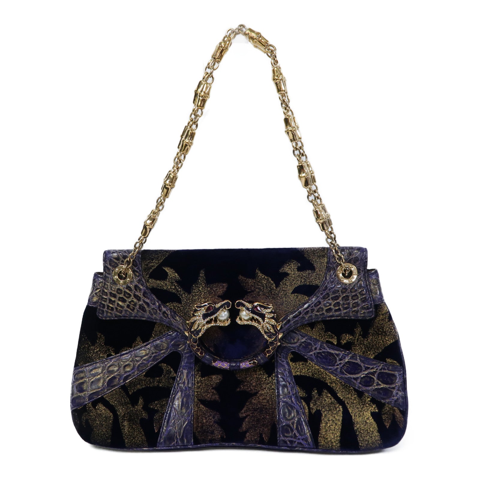 GUCCI 【激減優惠】皮革Chain Shoulder金扣鏈帶肩背袋藍色