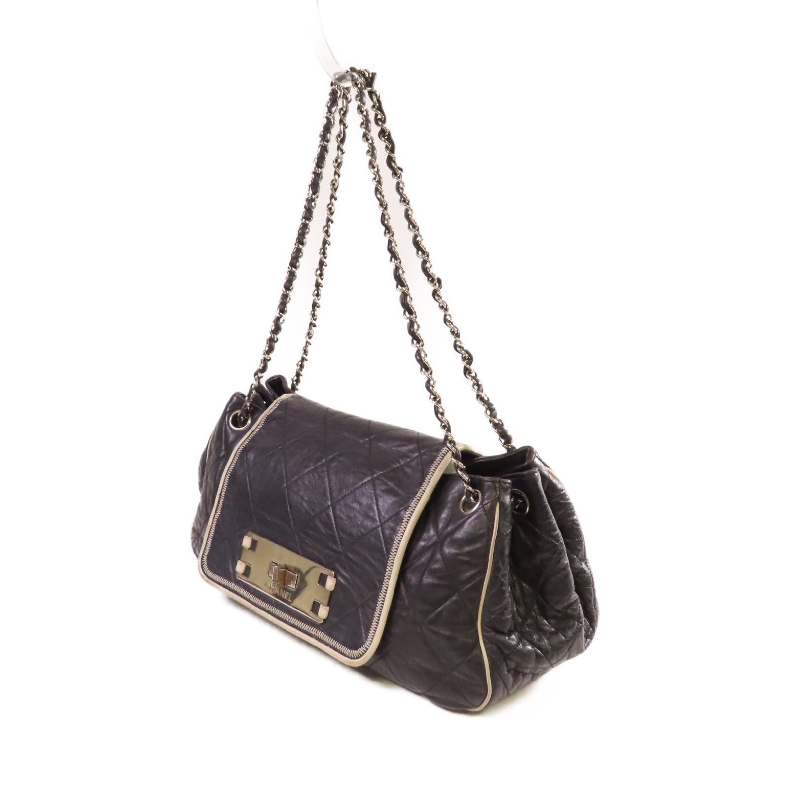 CHANEL 【激減優惠】菱格牛皮皮革Chain Shoulder Bag銀扣鏈帶肩背袋黑色